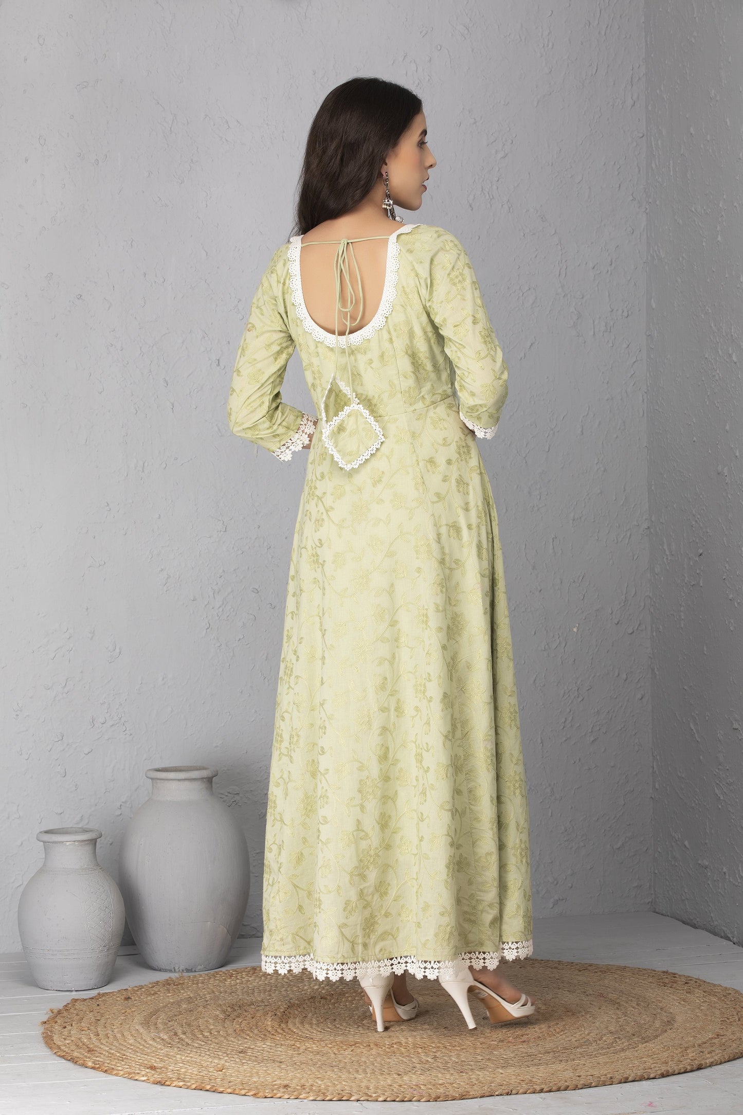 Mint Chain Stitch Gown and Dupatta Set