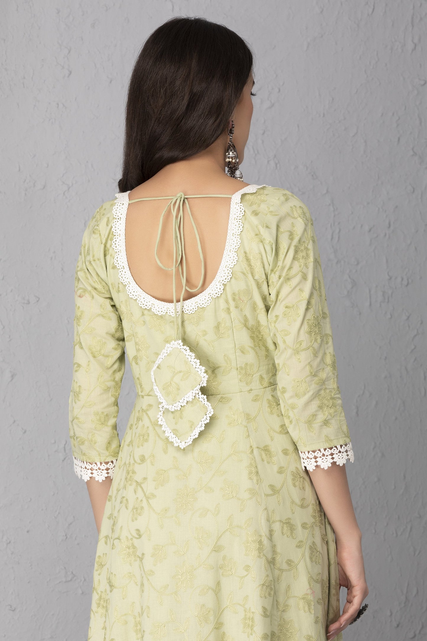 Mint Chain Stitch Gown and Dupatta Set