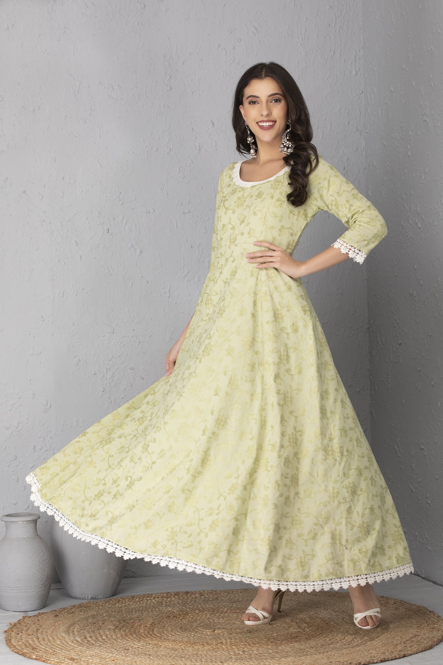 Mint Chain Stitch Gown and Dupatta Set