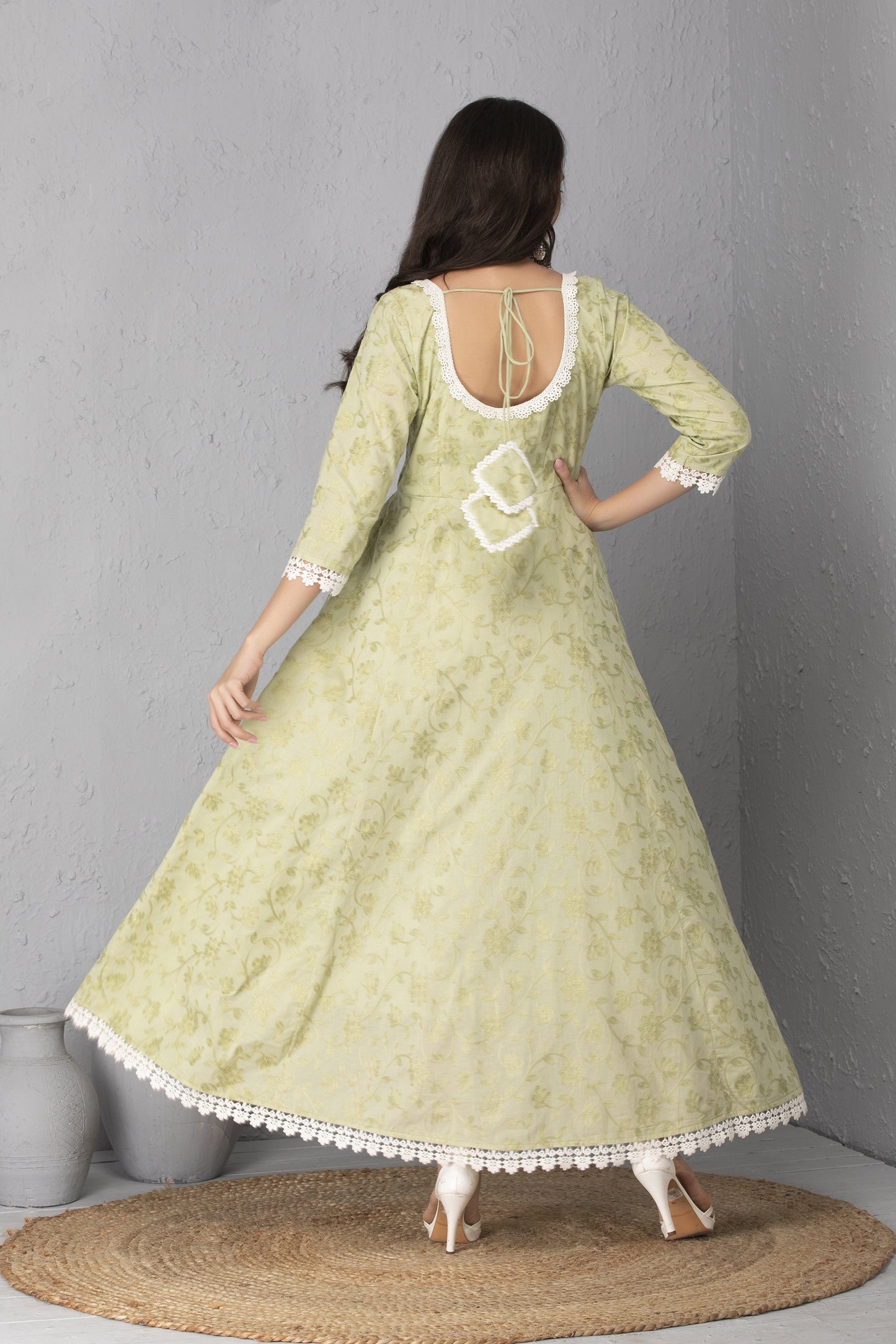 Mint Chain Stitch Gown and Dupatta Set
