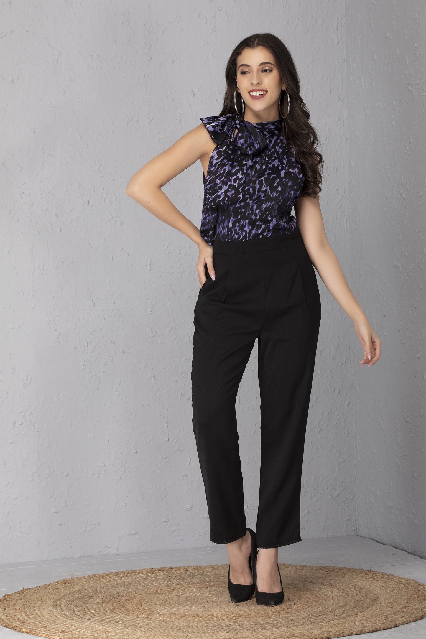 Midnight Blue Bow Neck Jumpsuit