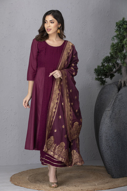 Wild Berry Embroidered Kurta Set with Dupatta