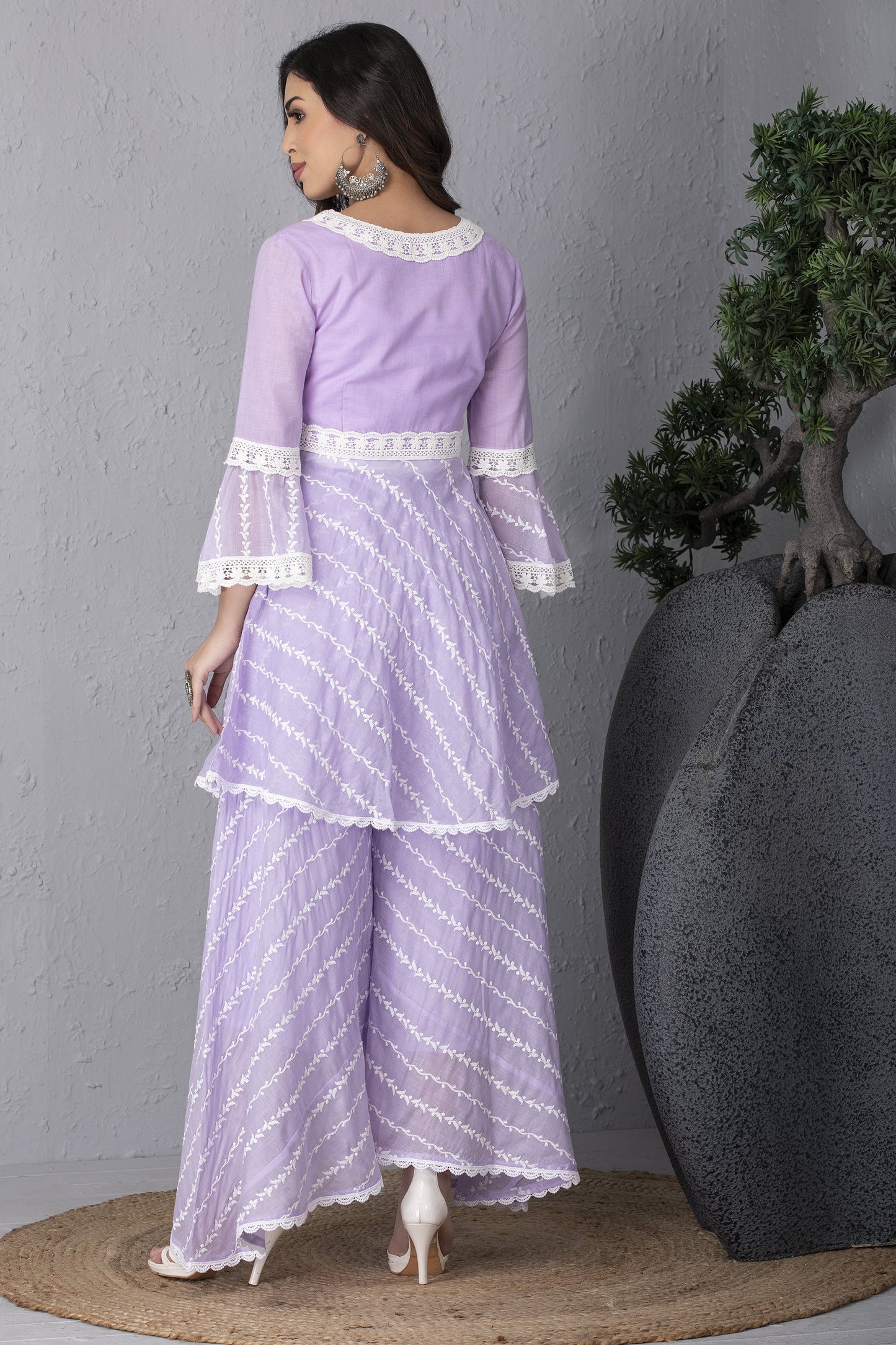 Mauve Embroidered Kurta Set With Dupatta