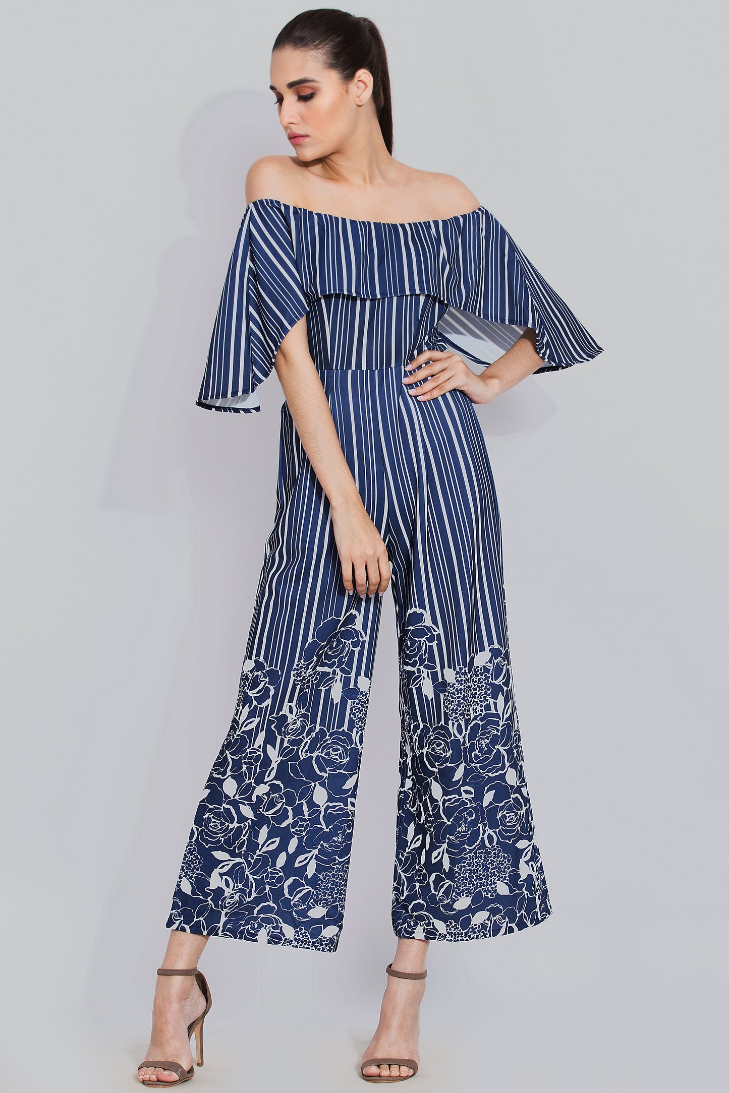 Navy blue striped dapper jumpsuit