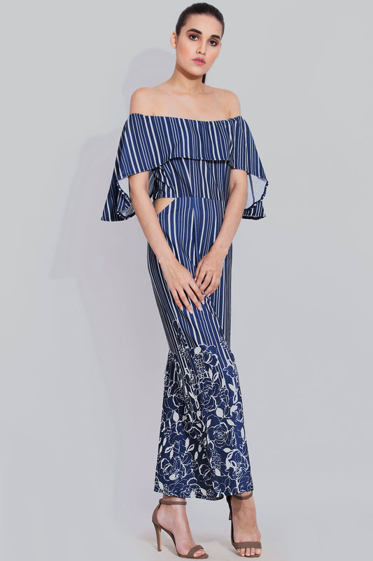 Navy blue striped dapper jumpsuit