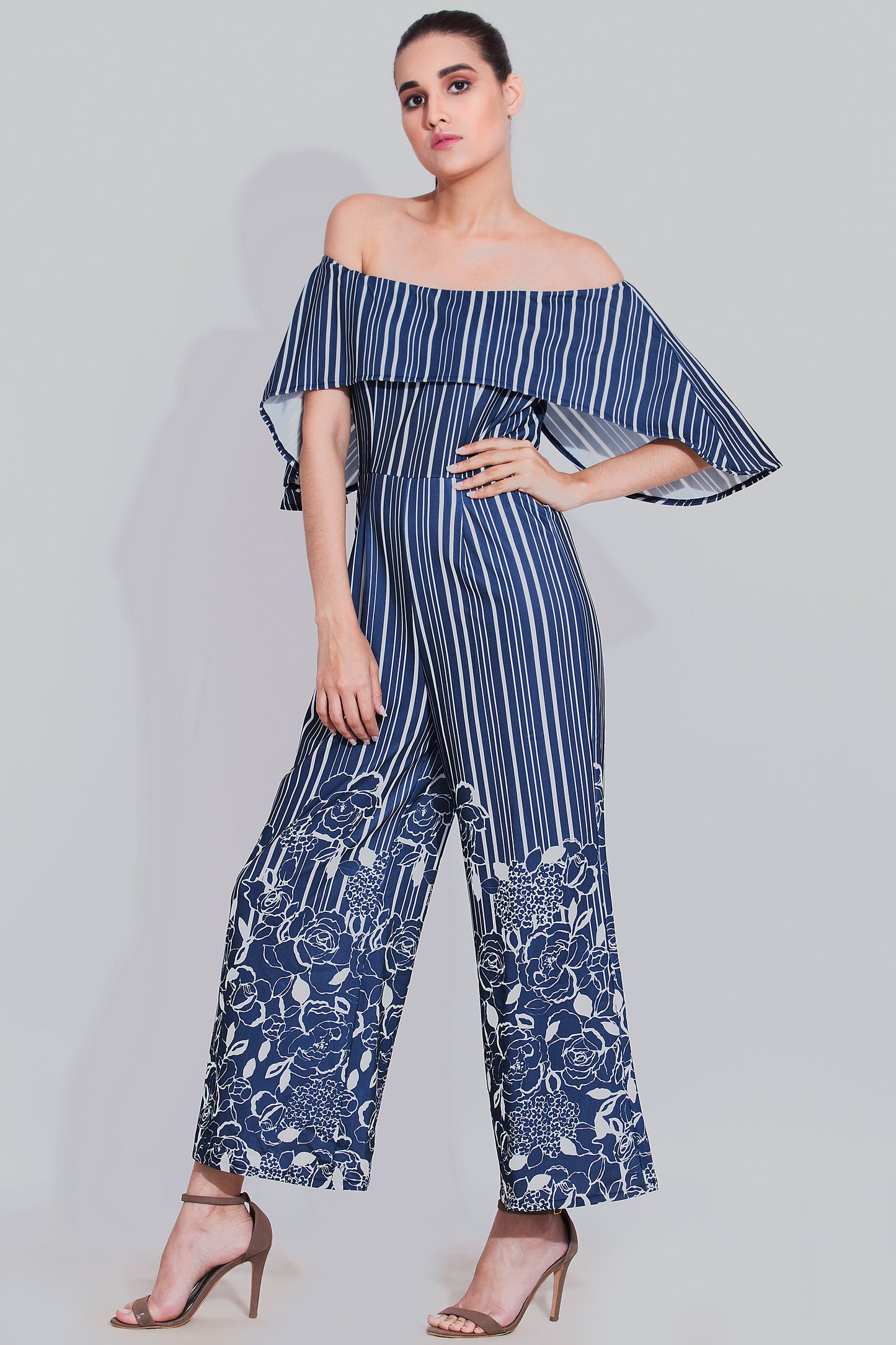 Navy blue striped dapper jumpsuit