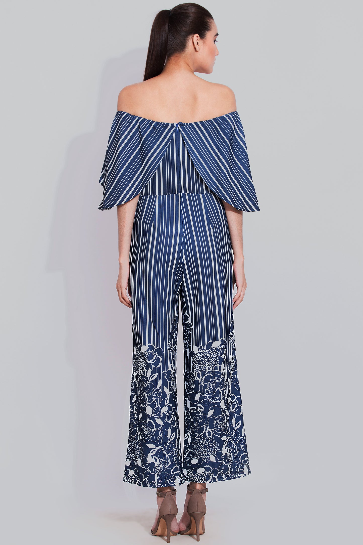 Navy blue striped dapper jumpsuit