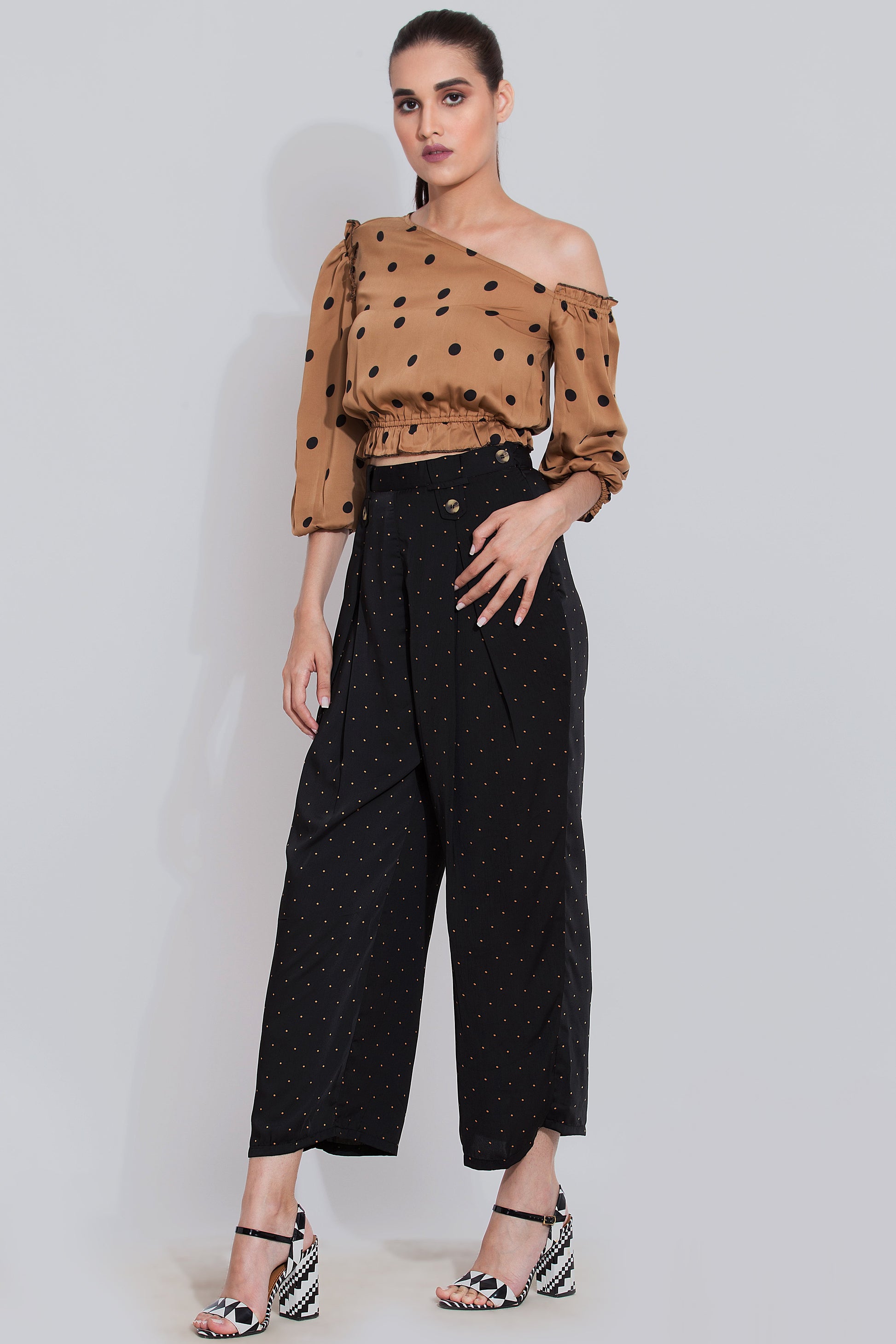 Polka Dot Print Top For Girls in Cinnamon Brown Color- Sewandyou