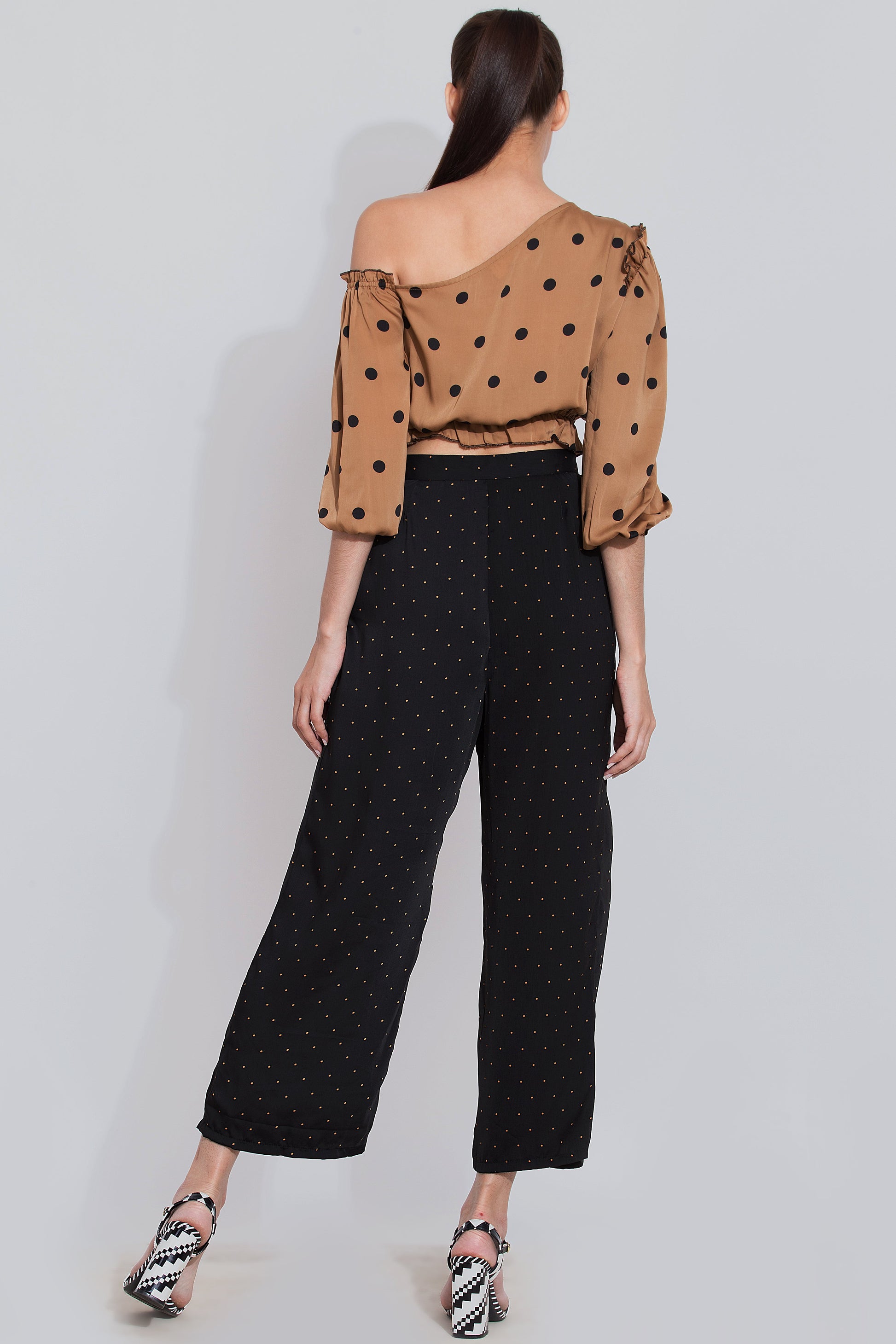 Polka Dot Print Top in Cinnamon Brown Color-Sewandyou