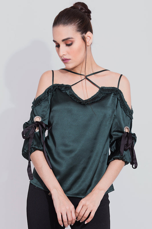 Turtle Green Eyelet Detailing Top - sewandyou.com