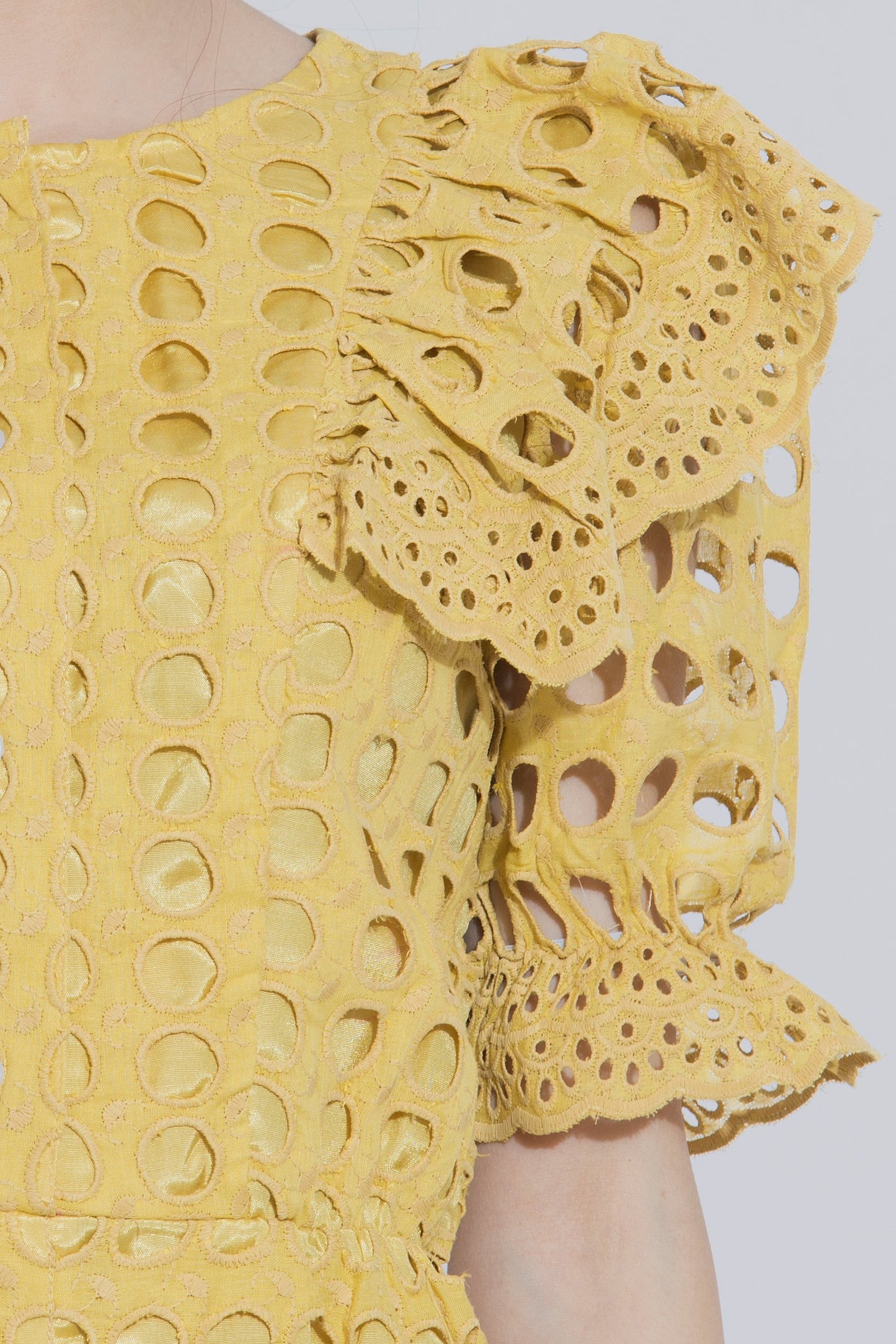 Mustard Schiffli Midi Dress