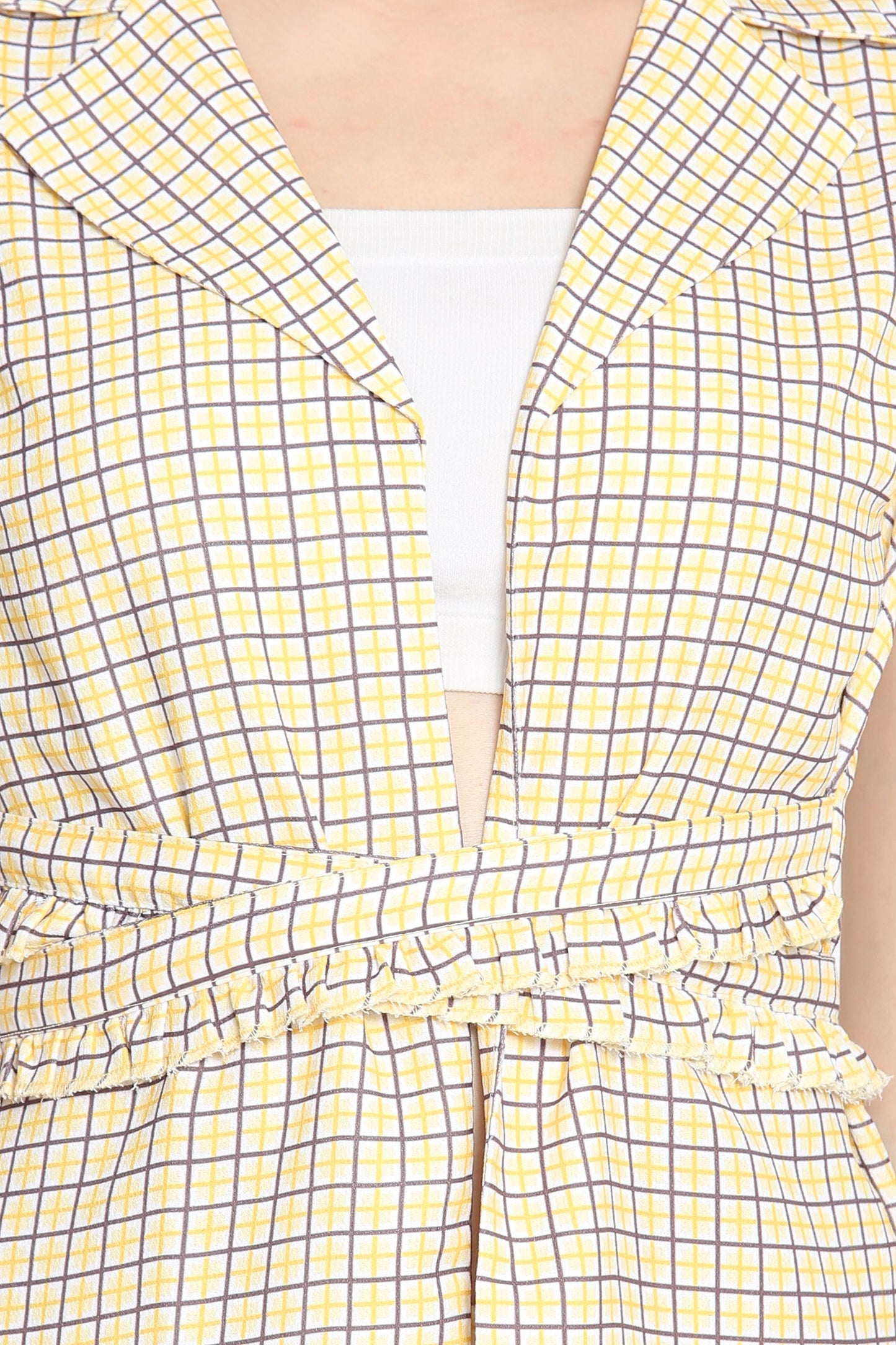 Ruffled belt Checked Trench coat