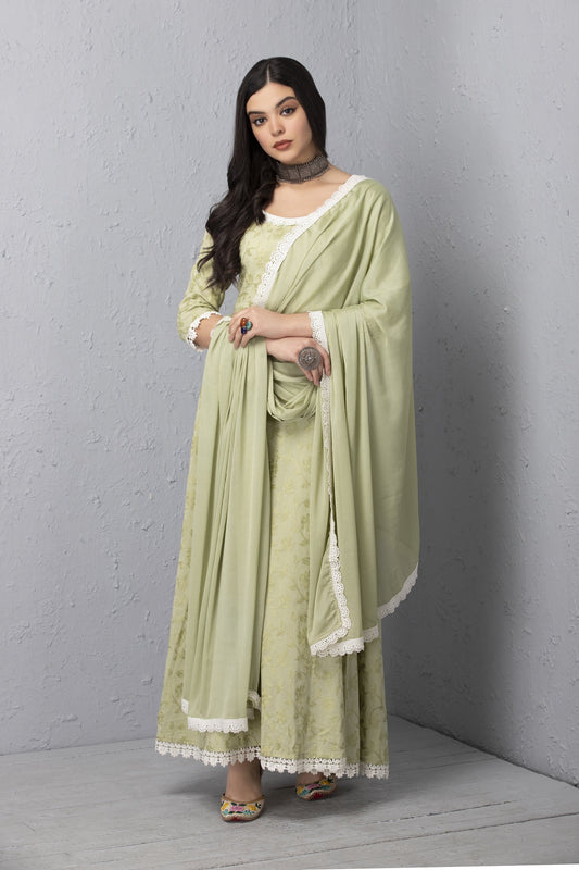 Mint Chain Stitch Gown and Dupatta Set