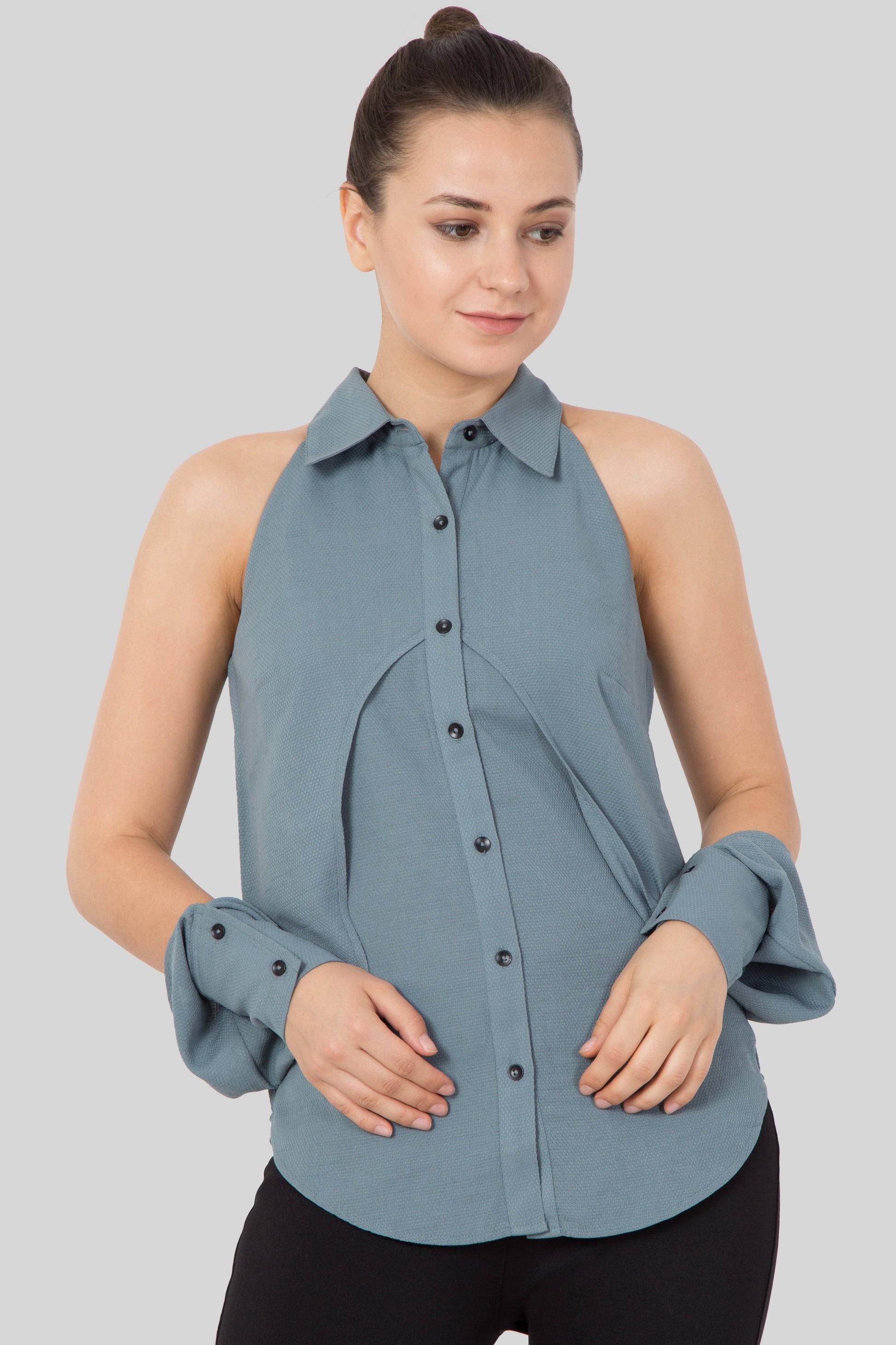 Grey Color Sleeveless Shirt For Girls-Sewandyou