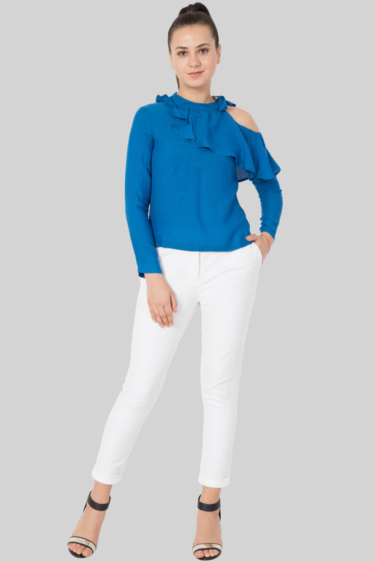 Ocean Blue Cold Shoulder Top - sewandyou.com