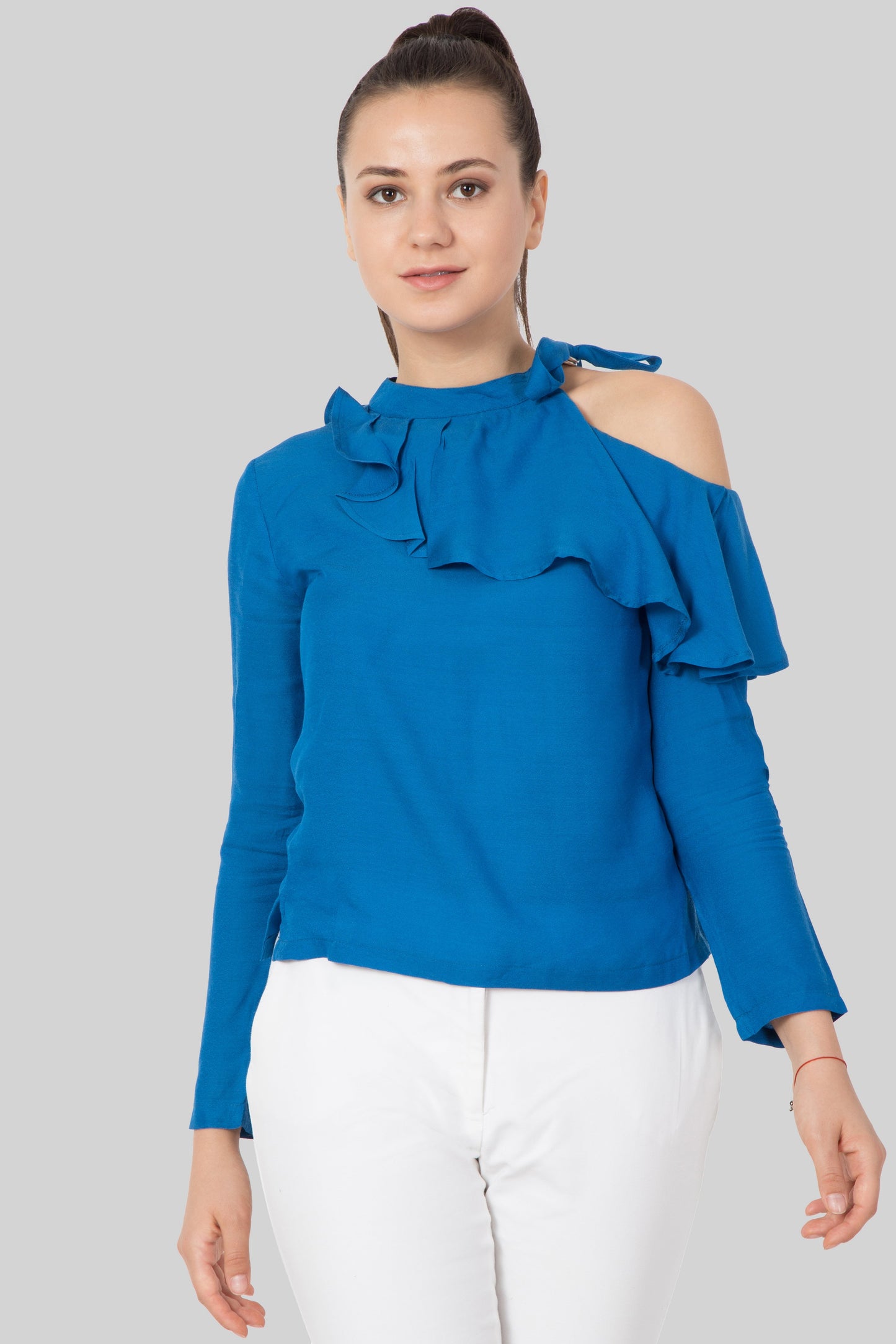 One Shoulder Ocean Blue Top - sewandyou.com