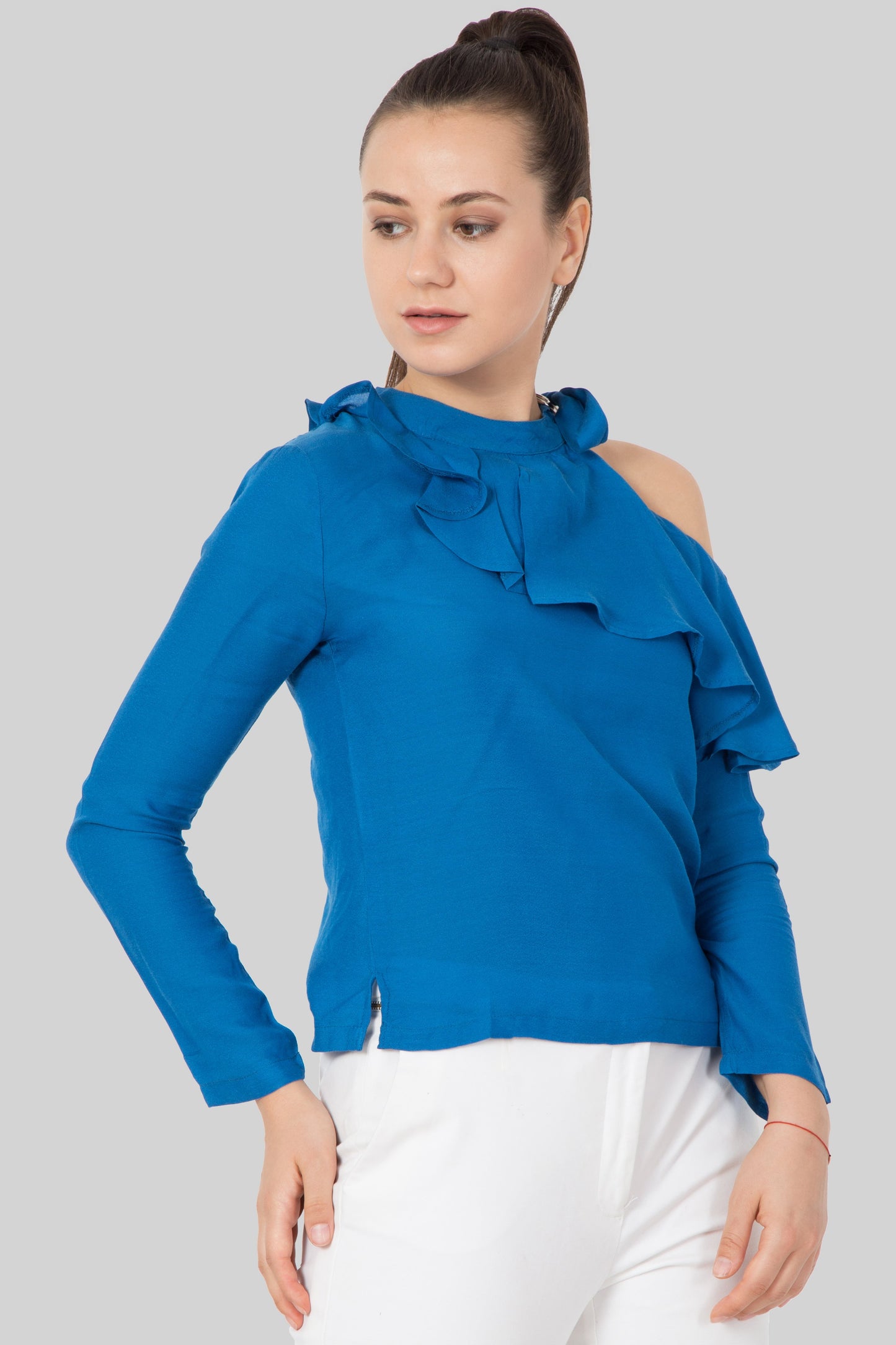 One Shoulder Ocean Blue Top For Women - sewandyou.com