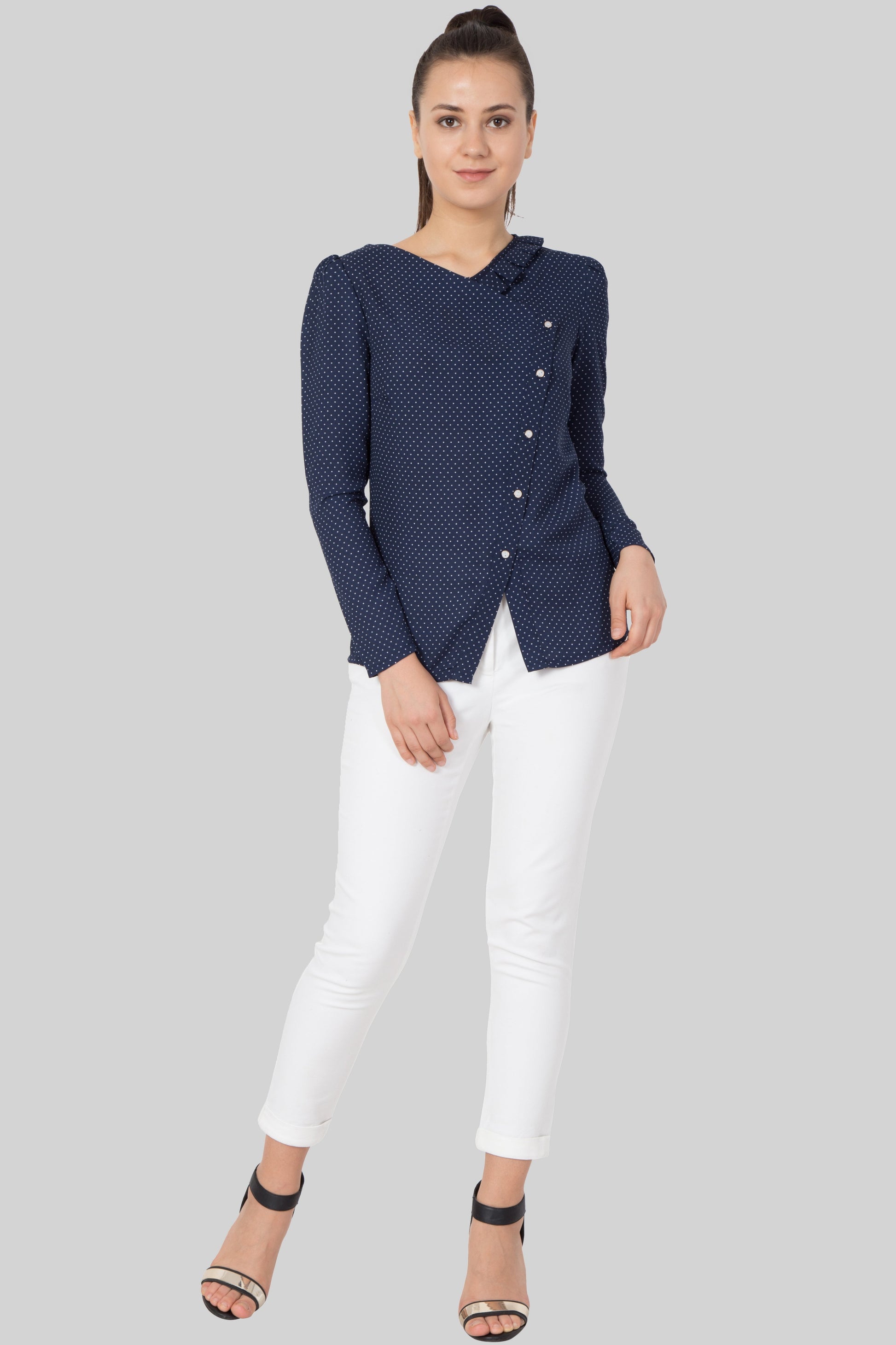 Polka Dot Slant Button Top - sewandyou.com