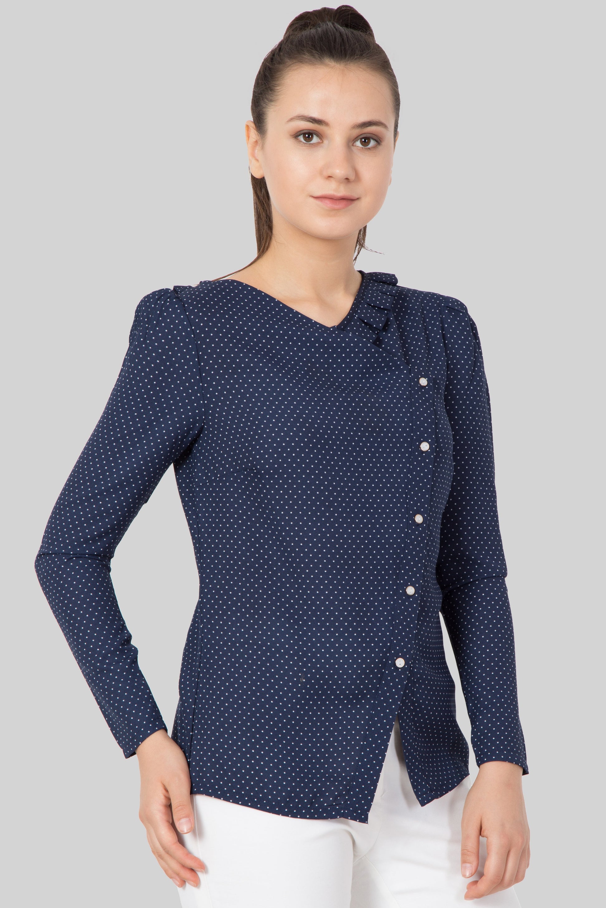 Polka Dot Slant Button Top For Girls - sewandyou.com