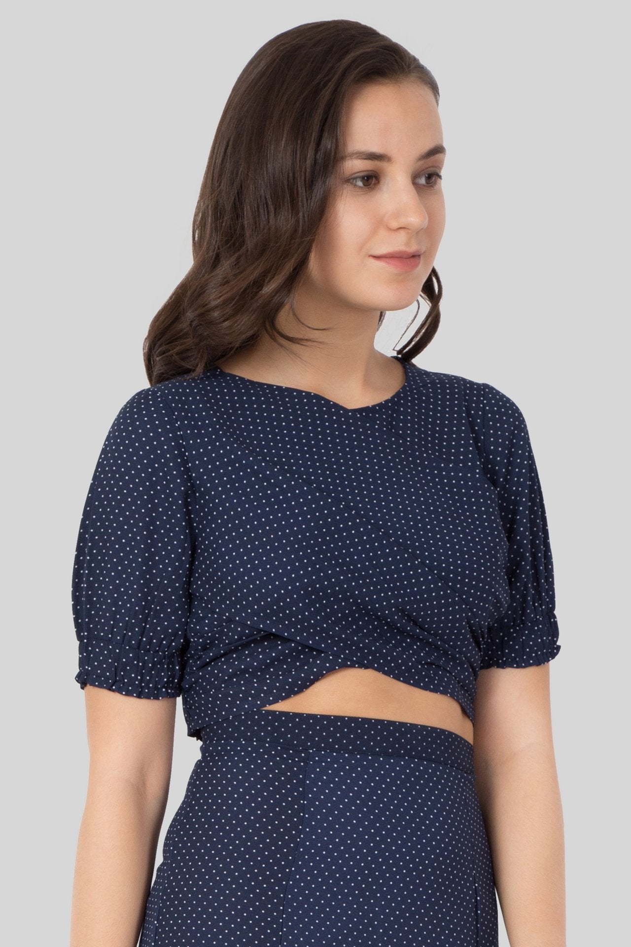 Navy Polka Dot Crop Top For Girls - Sewandyou.com