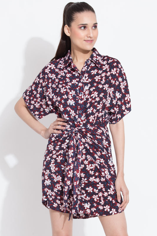 Berry Front Tie Shirt Dress