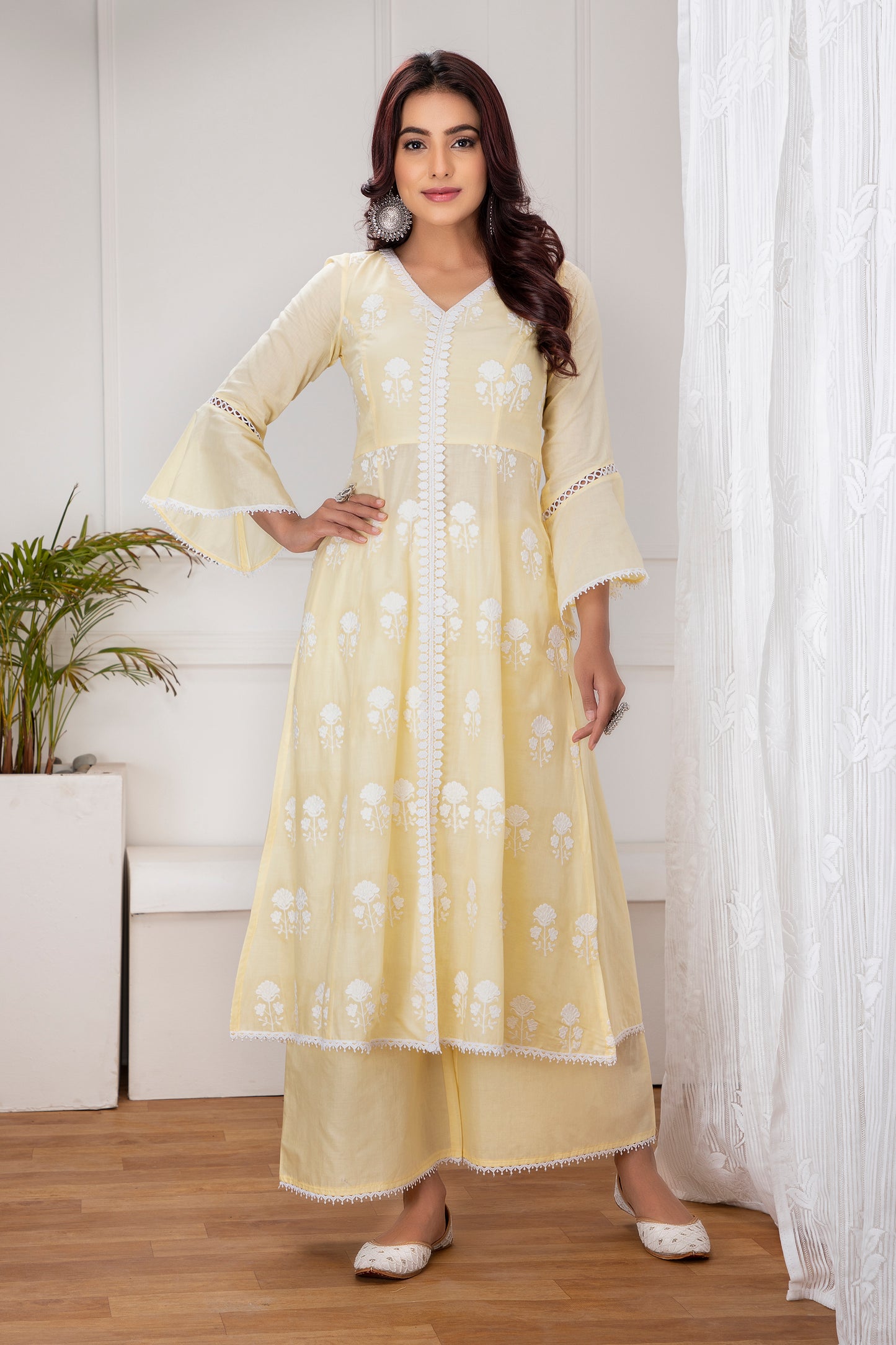 Lemon Floral Embroidered Kurta Set