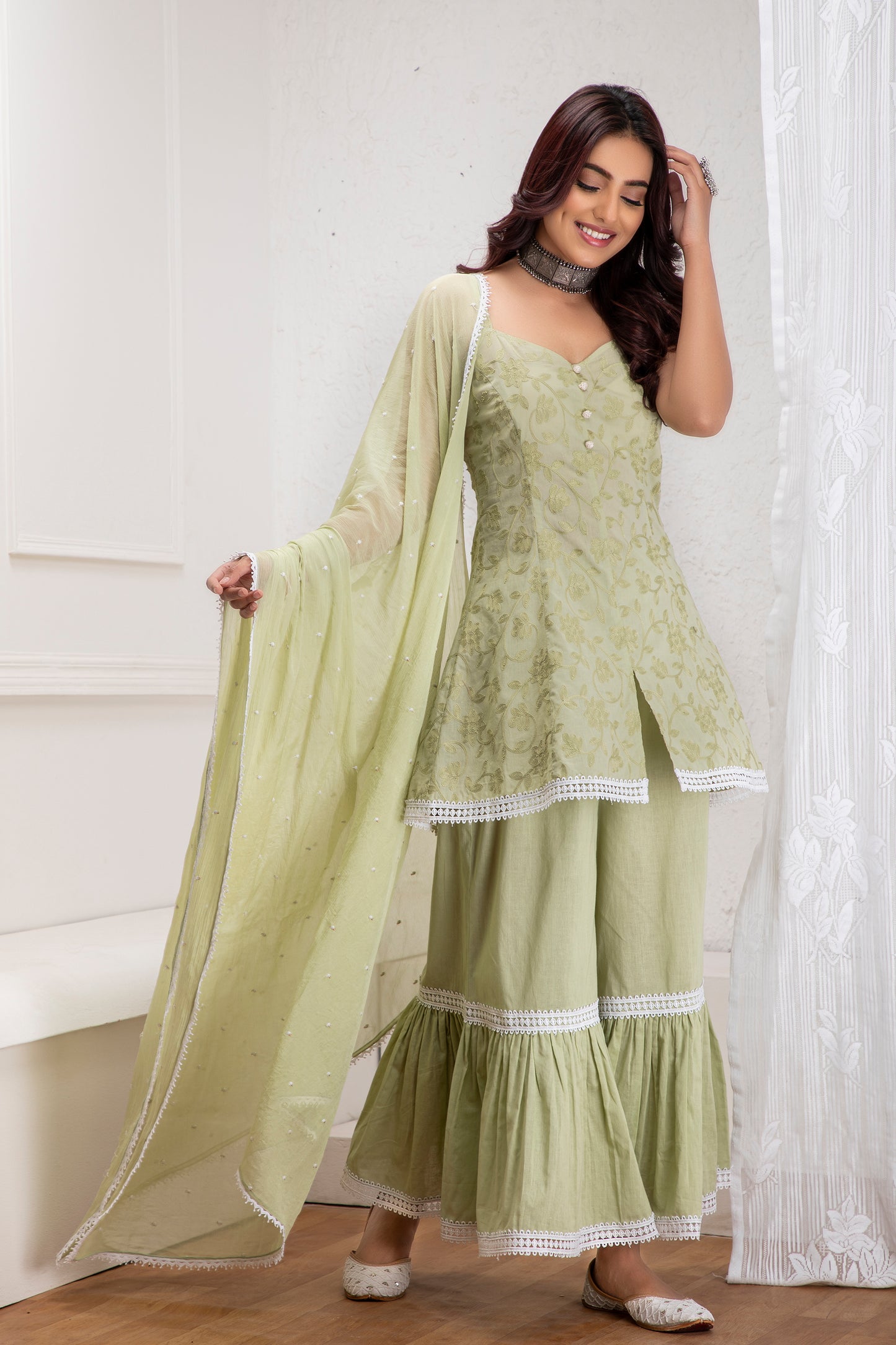 Mint Halter Sharara Set With Dupatta