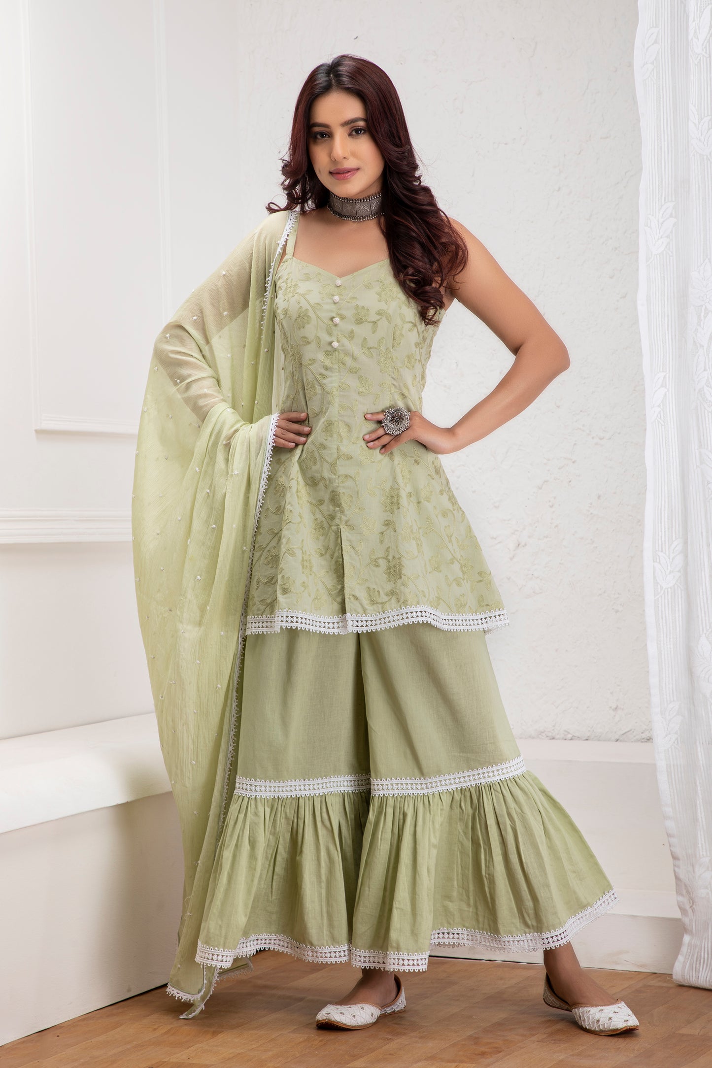 Mint Halter Sharara Set With Dupatta