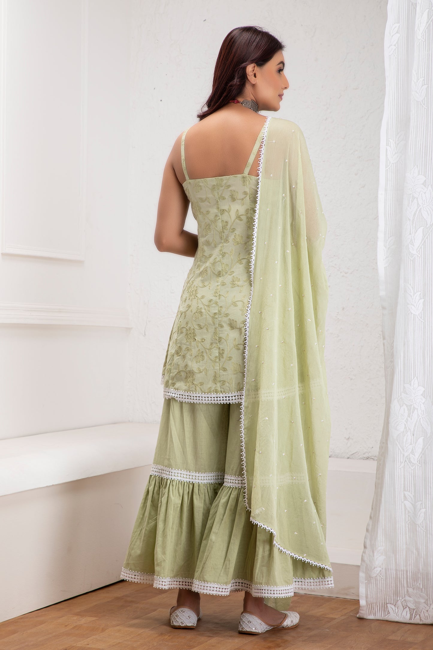 Mint Halter Sharara Set With Dupatta