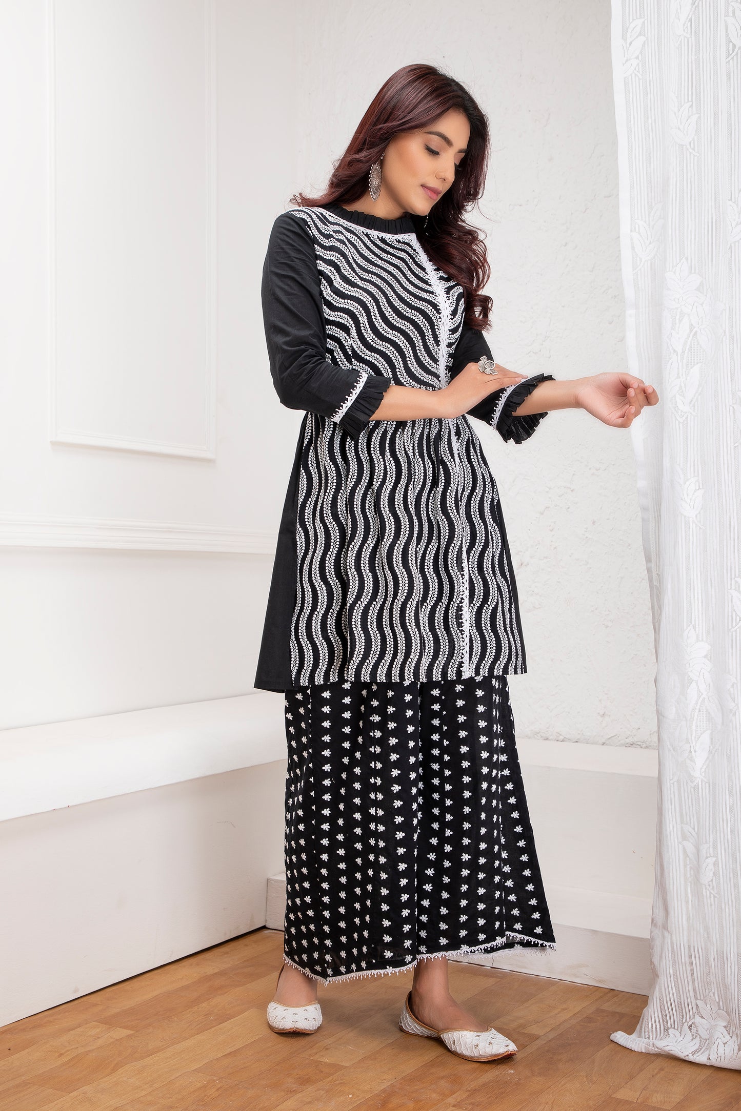 Black Embroidered Kurta and High-Low Plazzo Set