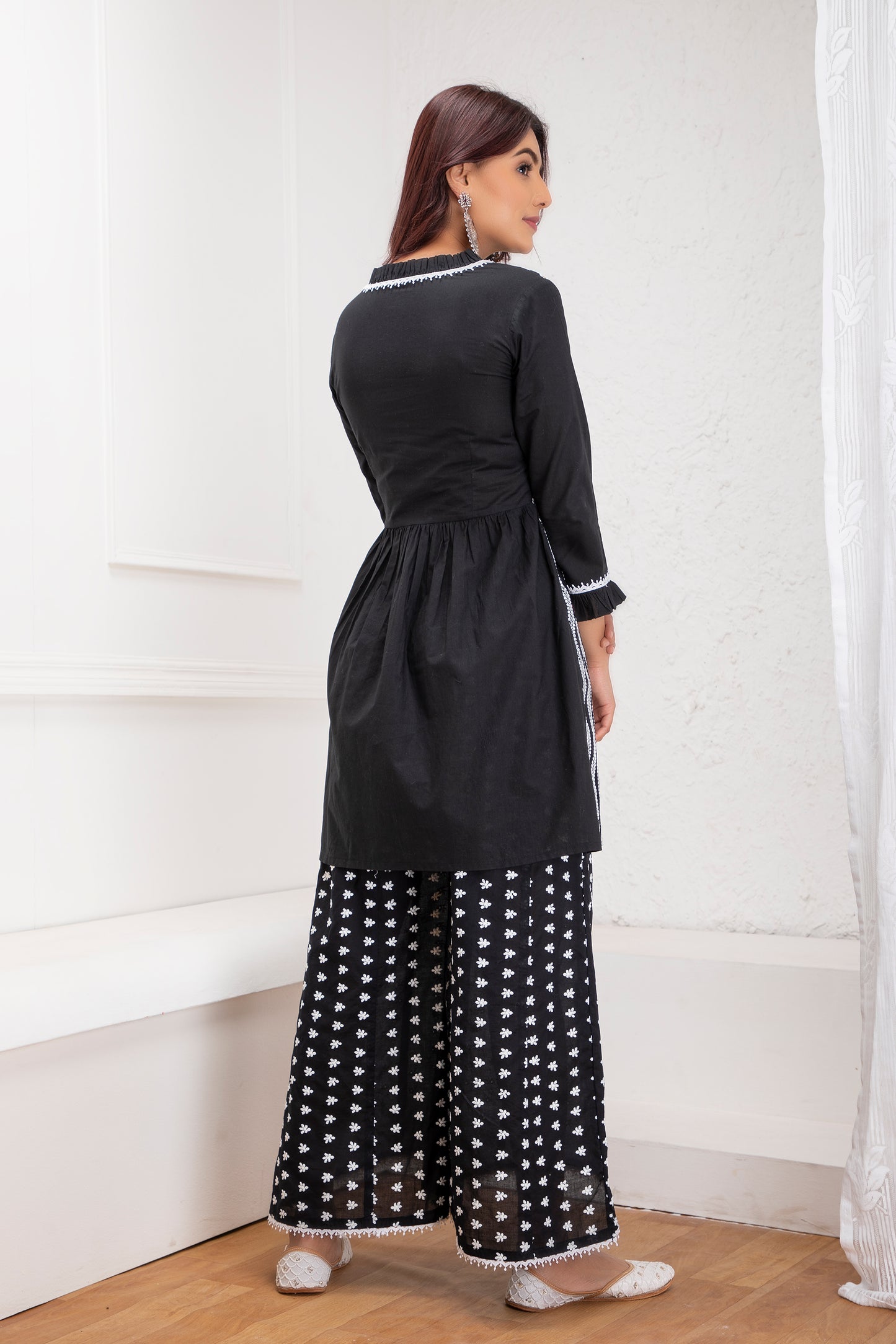 Black Embroidered Kurta and High-Low Plazzo Set