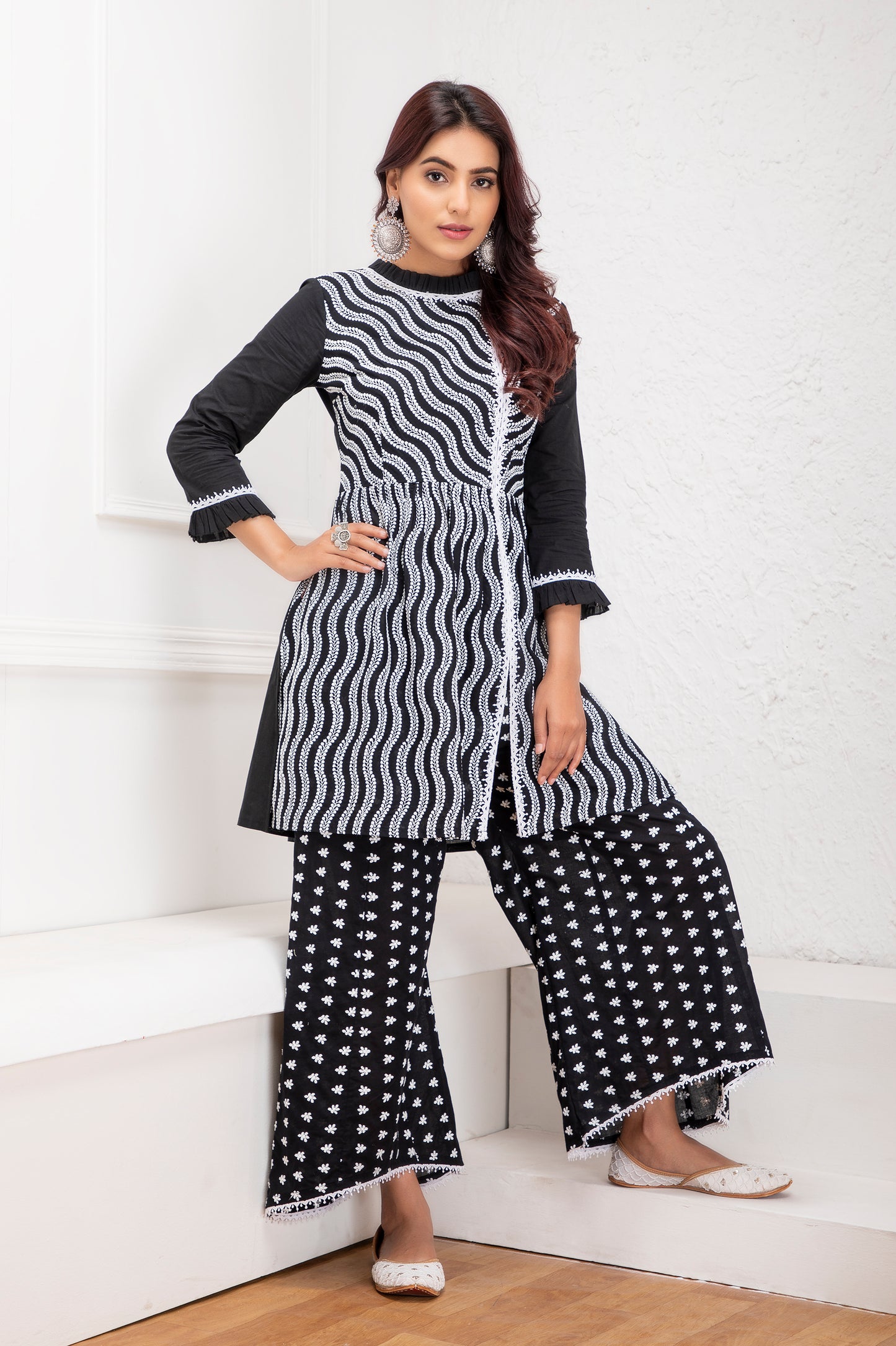 Black Embroidered Kurta and High-Low Plazzo Set