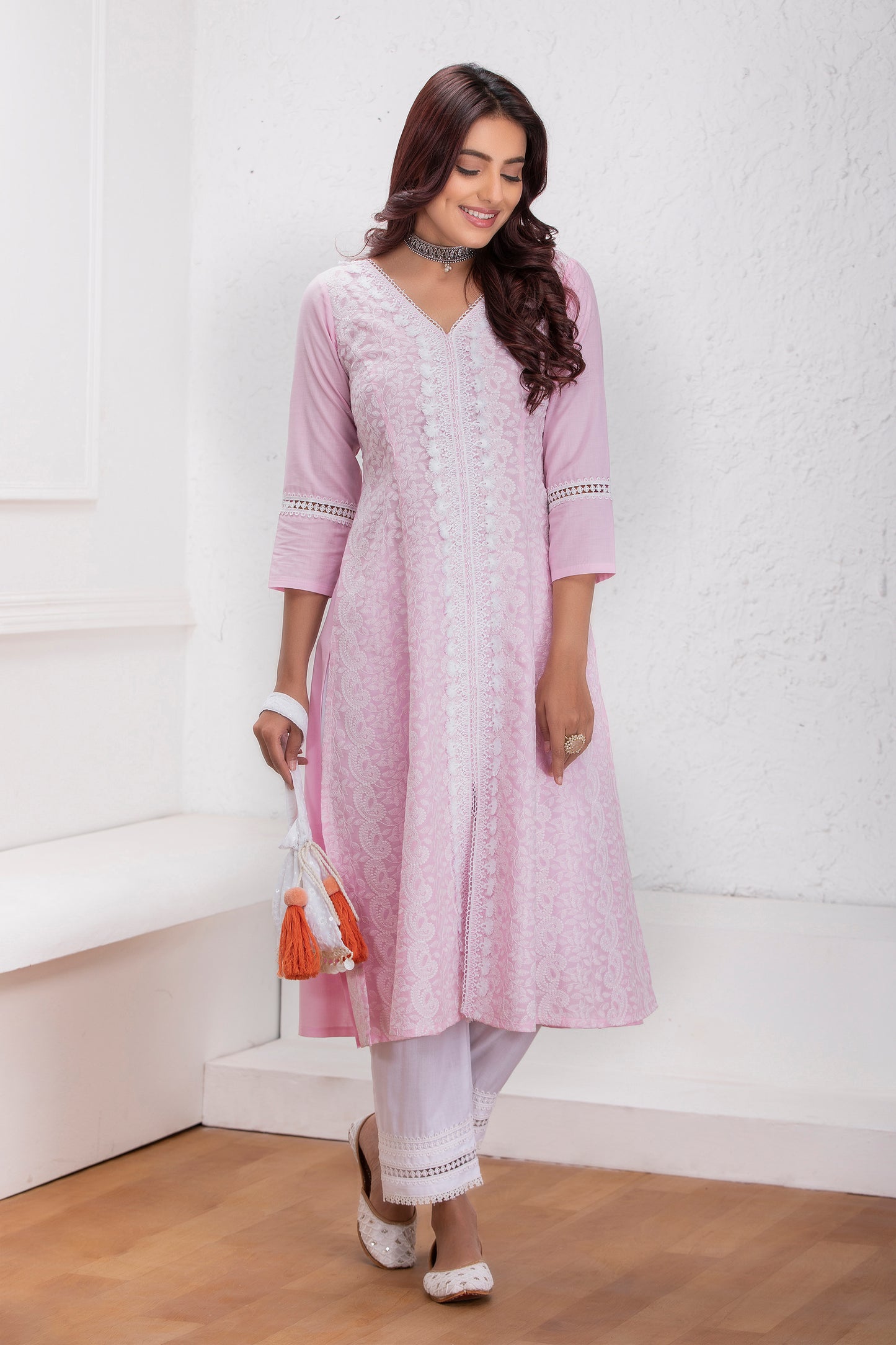 Pink Lucknowi Chikankari Kurta Set