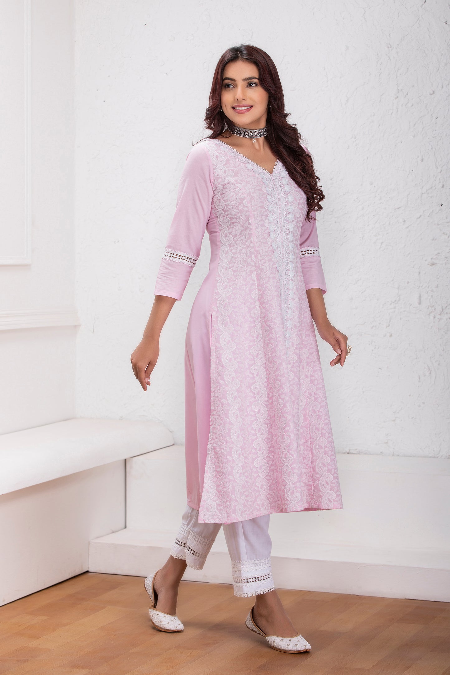 Pink Lucknowi Chikankari Kurta Set