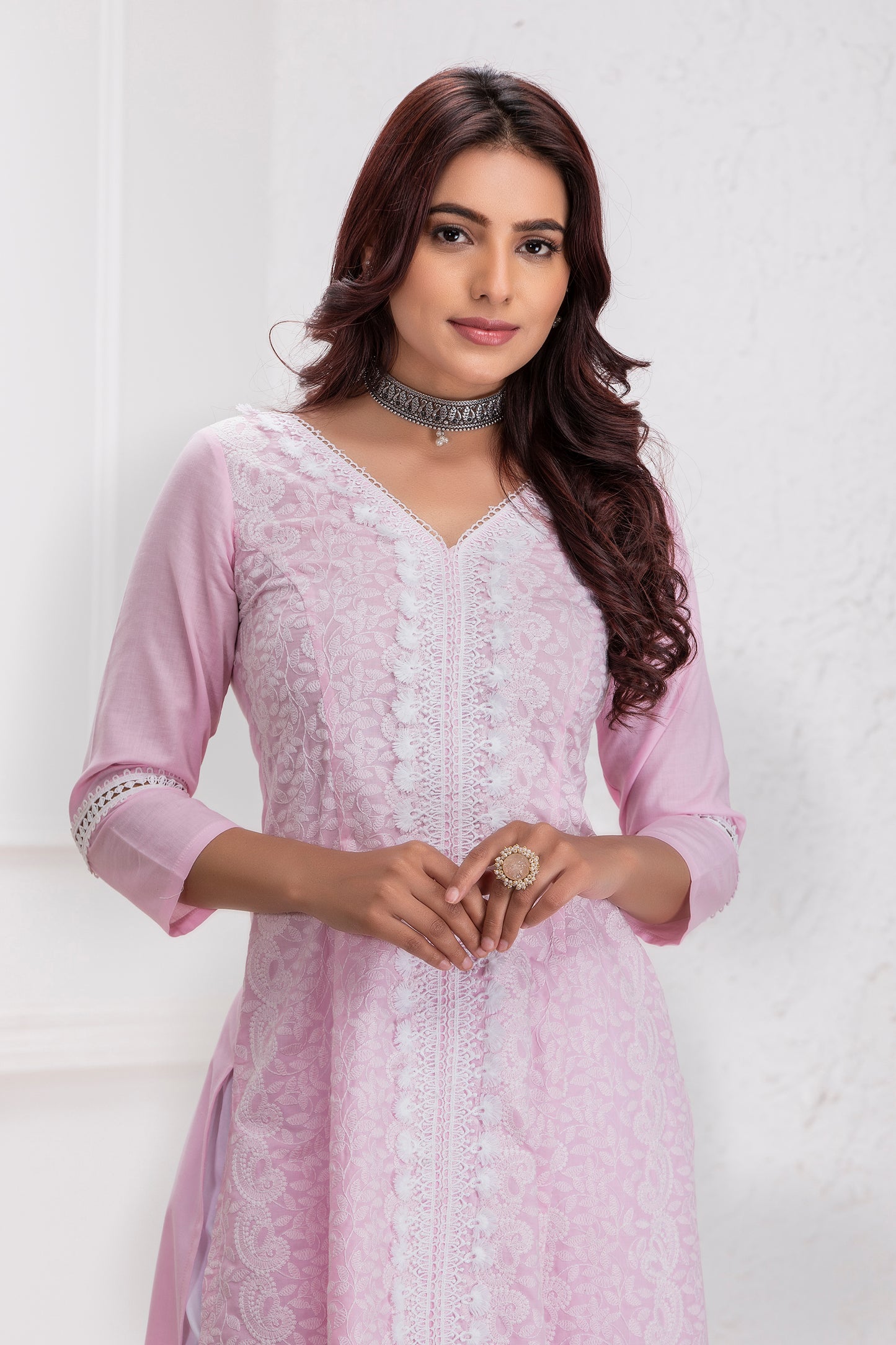 Pink Lucknowi Chikankari Kurta Set