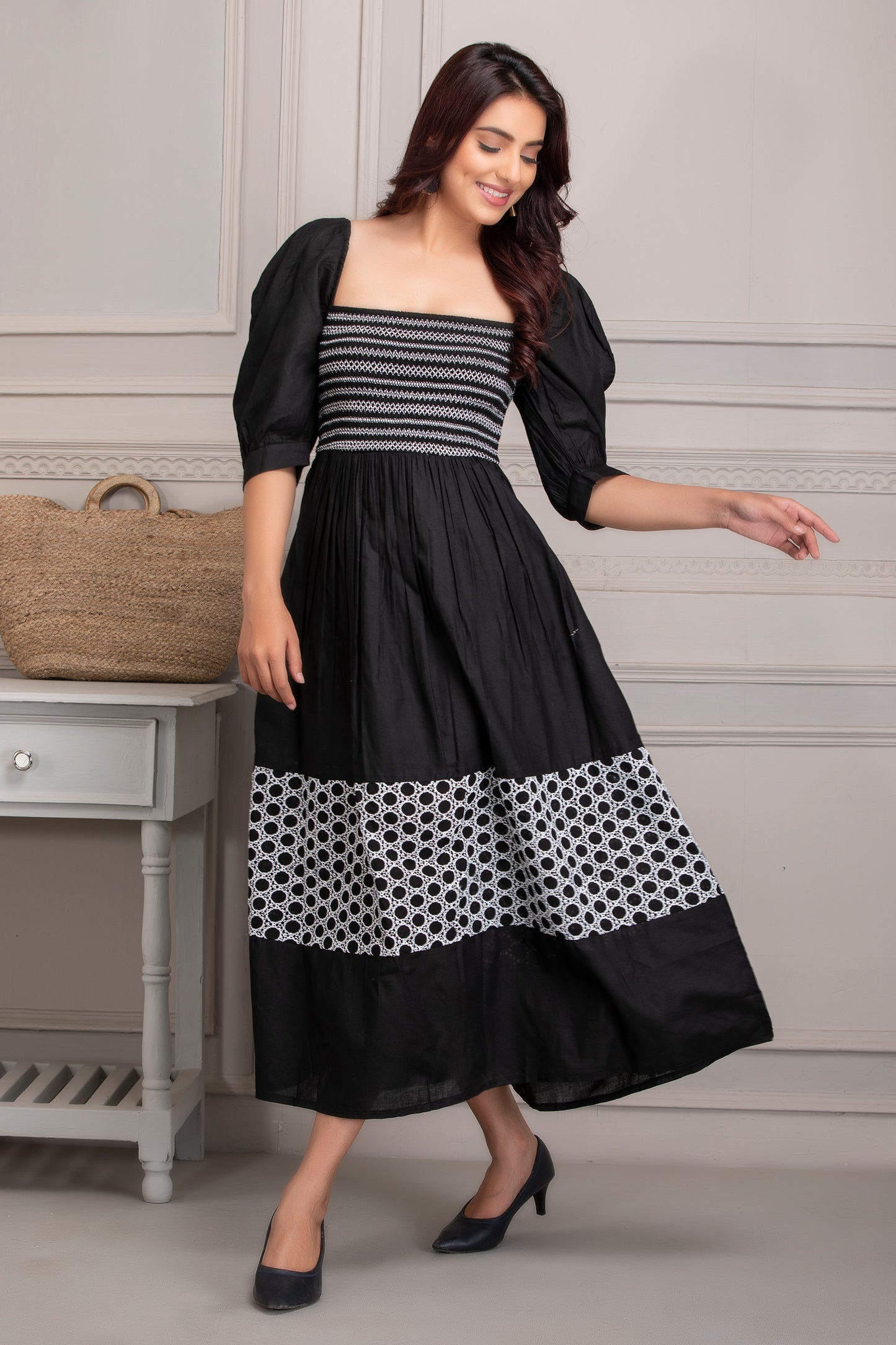 Black and White Tiered Maxi Dress