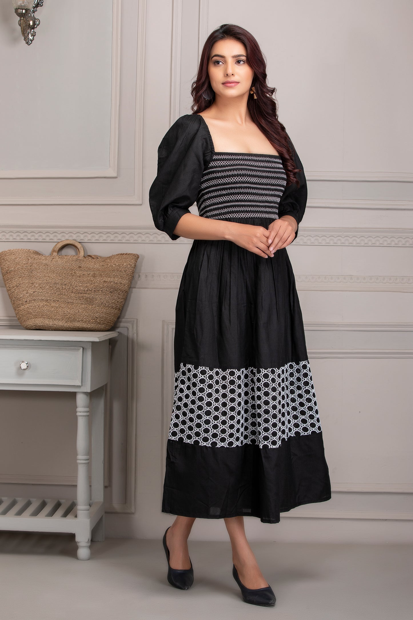 Black and White Tiered Maxi Dress
