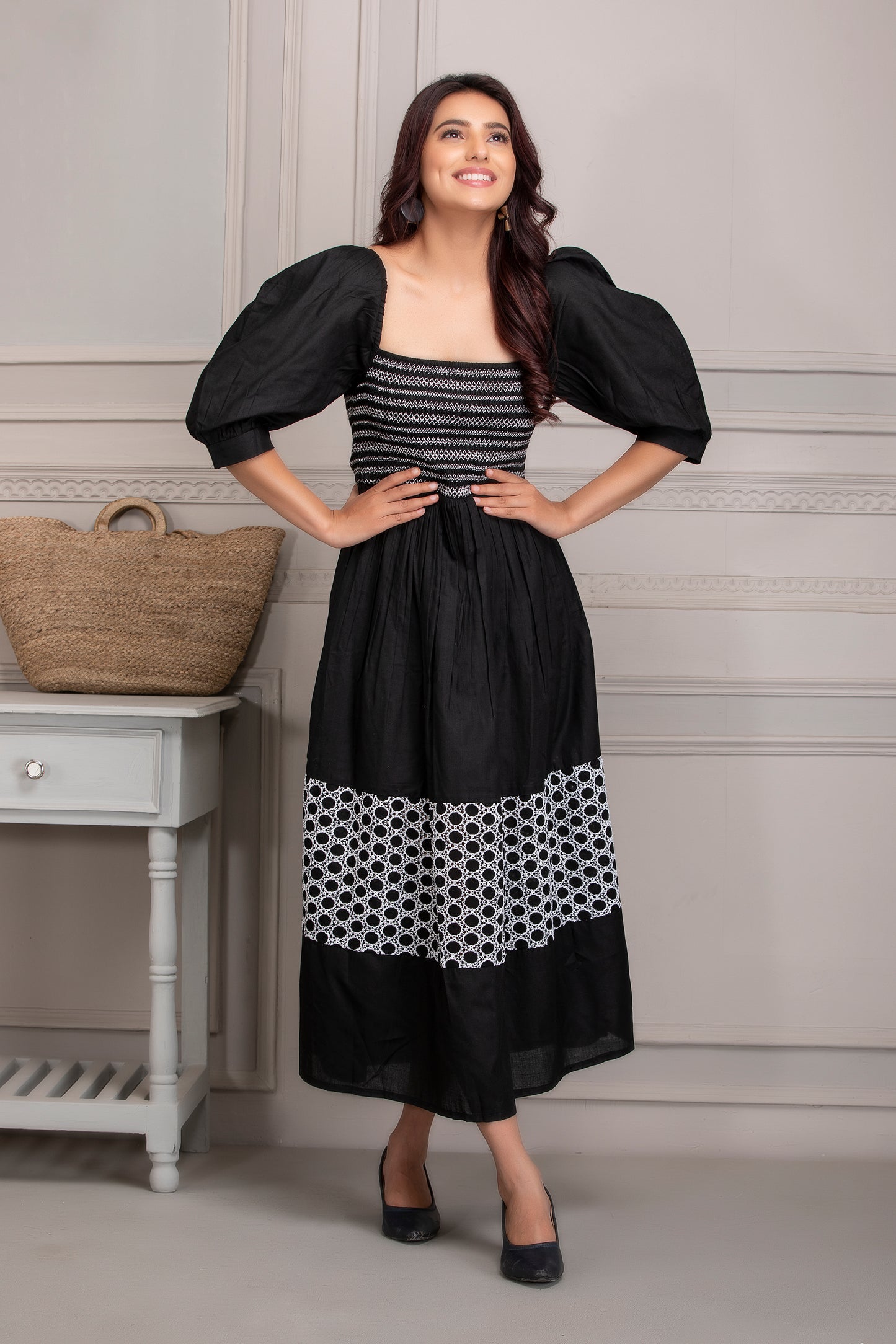 Black and White Tiered Maxi Dress