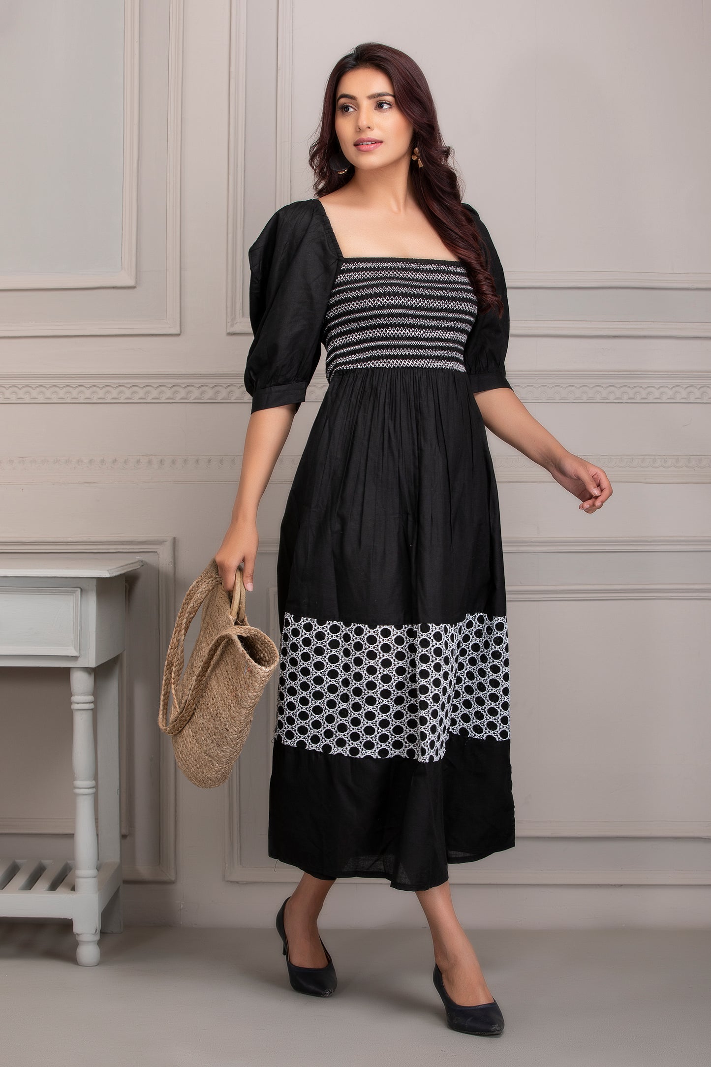 Black and White Tiered Maxi Dress