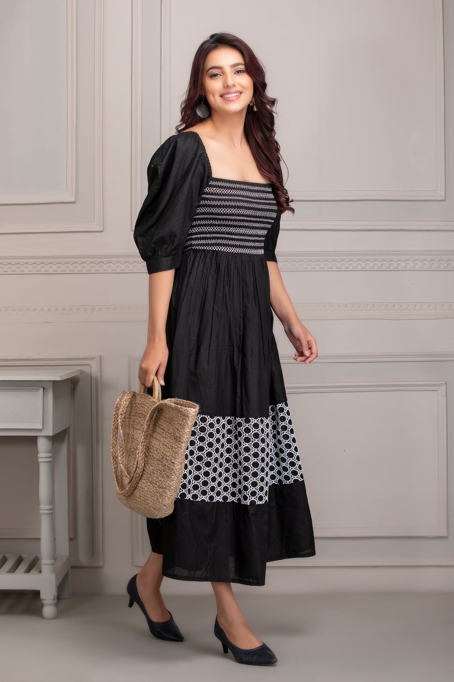 Black and White Tiered Maxi Dress