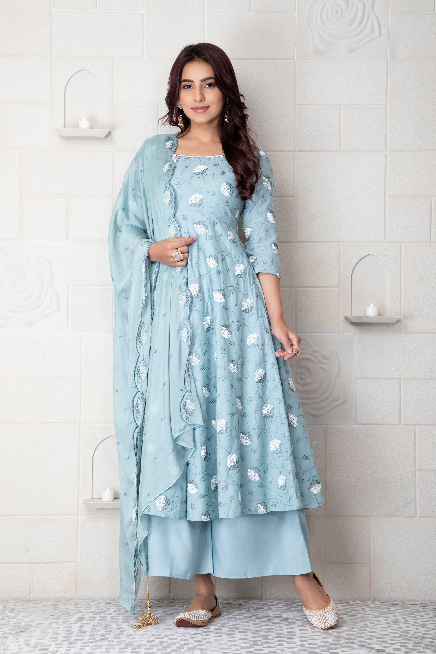 Pistachio Embroidered Kurta Set With Dupatta