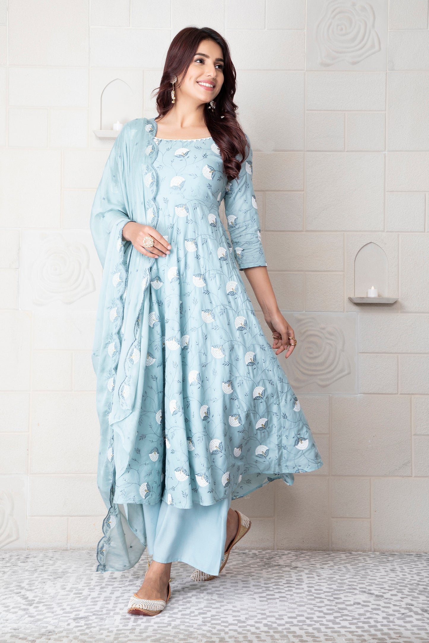 Pistachio Embroidered Kurta Set With Dupatta