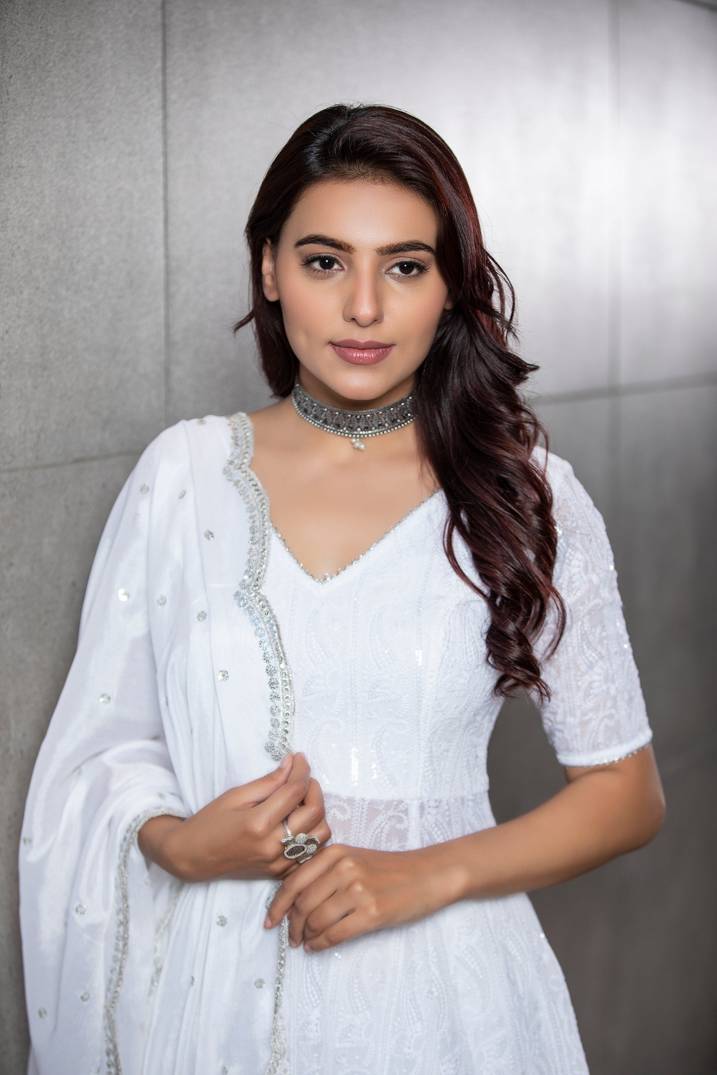 White Sequence Embroidered Kurta Set With Dupatta