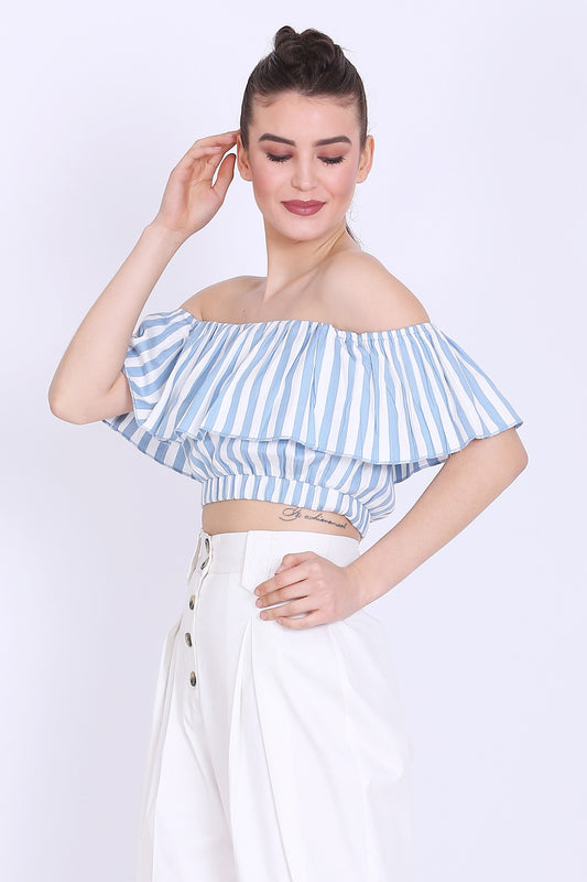 Sea Blue and White Stripes Crop Top - sewandyou.com