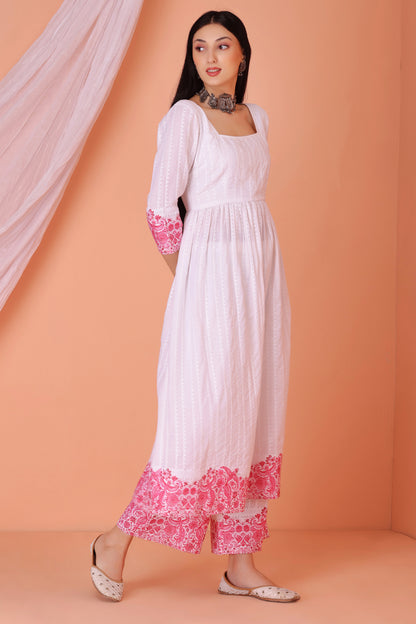 White And Pink Chikankari Embroidered Kurta set