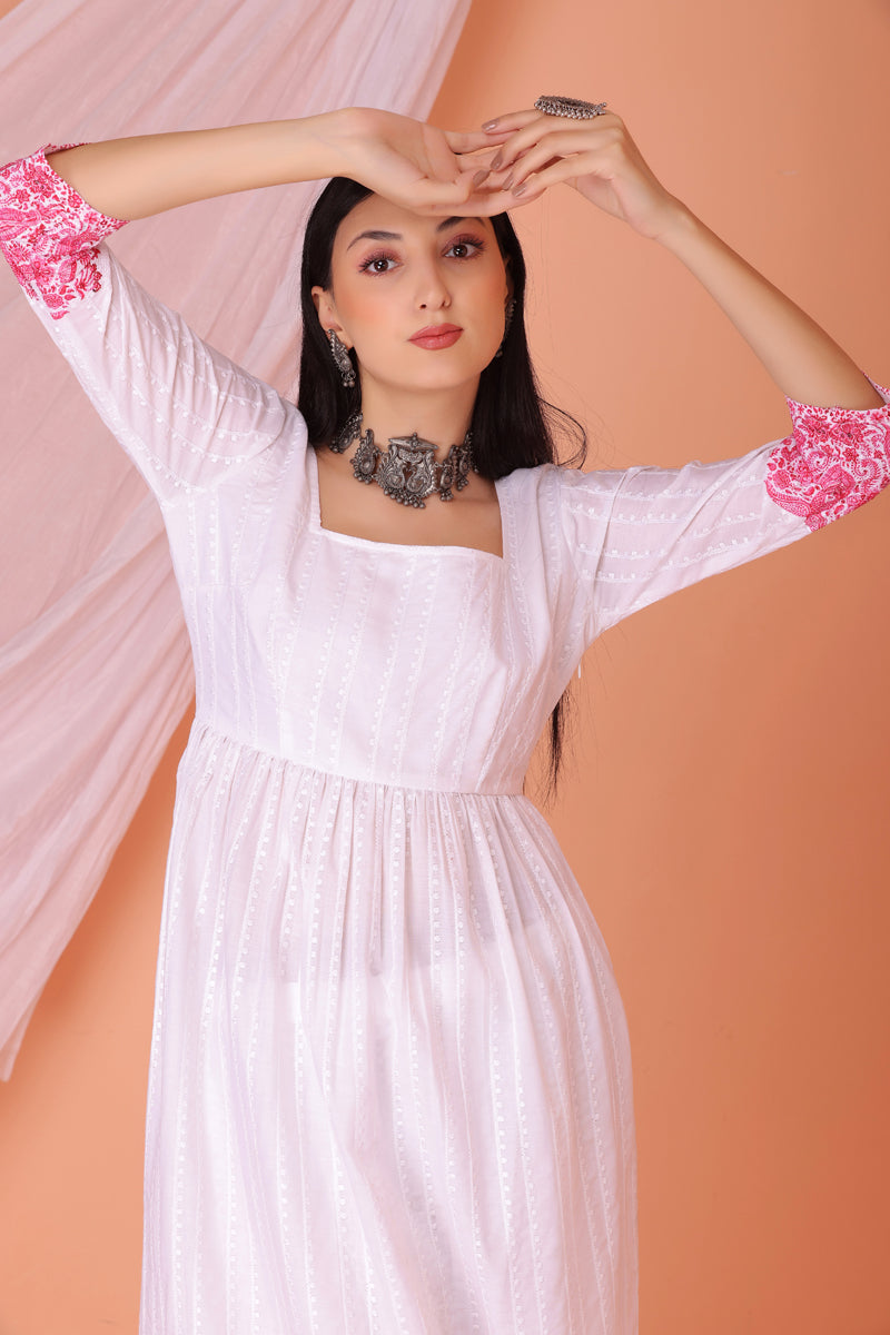 White And Pink Chikankari Embroidered Kurta set