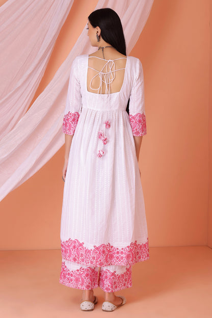 White And Pink Chikankari Embroidered Kurta set