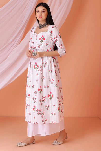 White Floral Embroidered Kurta Set