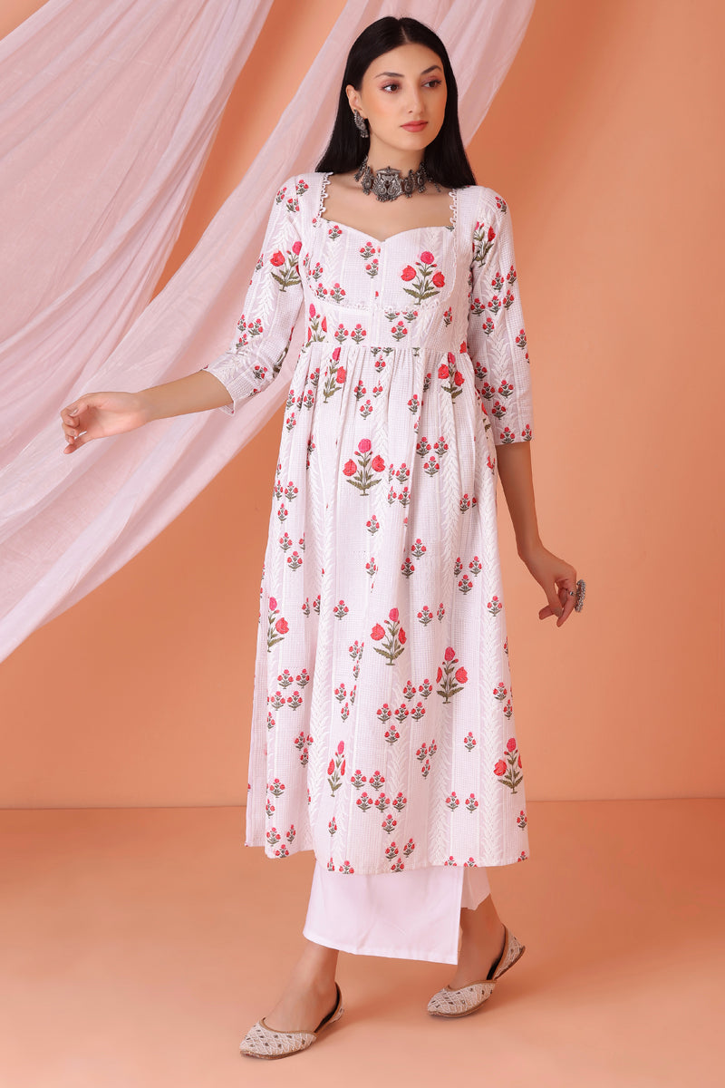 White Floral Embroidered Kurta Set