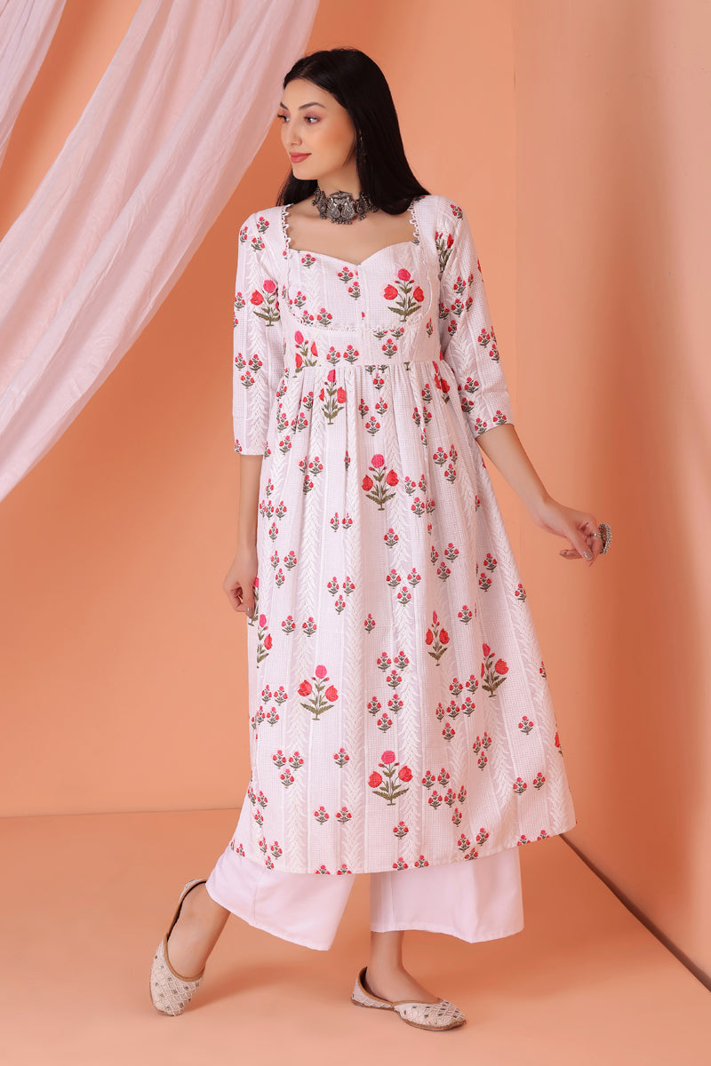 White Floral Embroidered Kurta Set